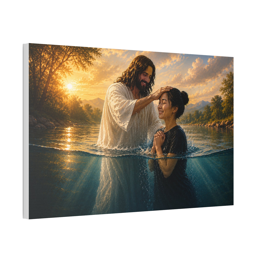 Asian Woman Baptism of Faith Canvas Stretched Print