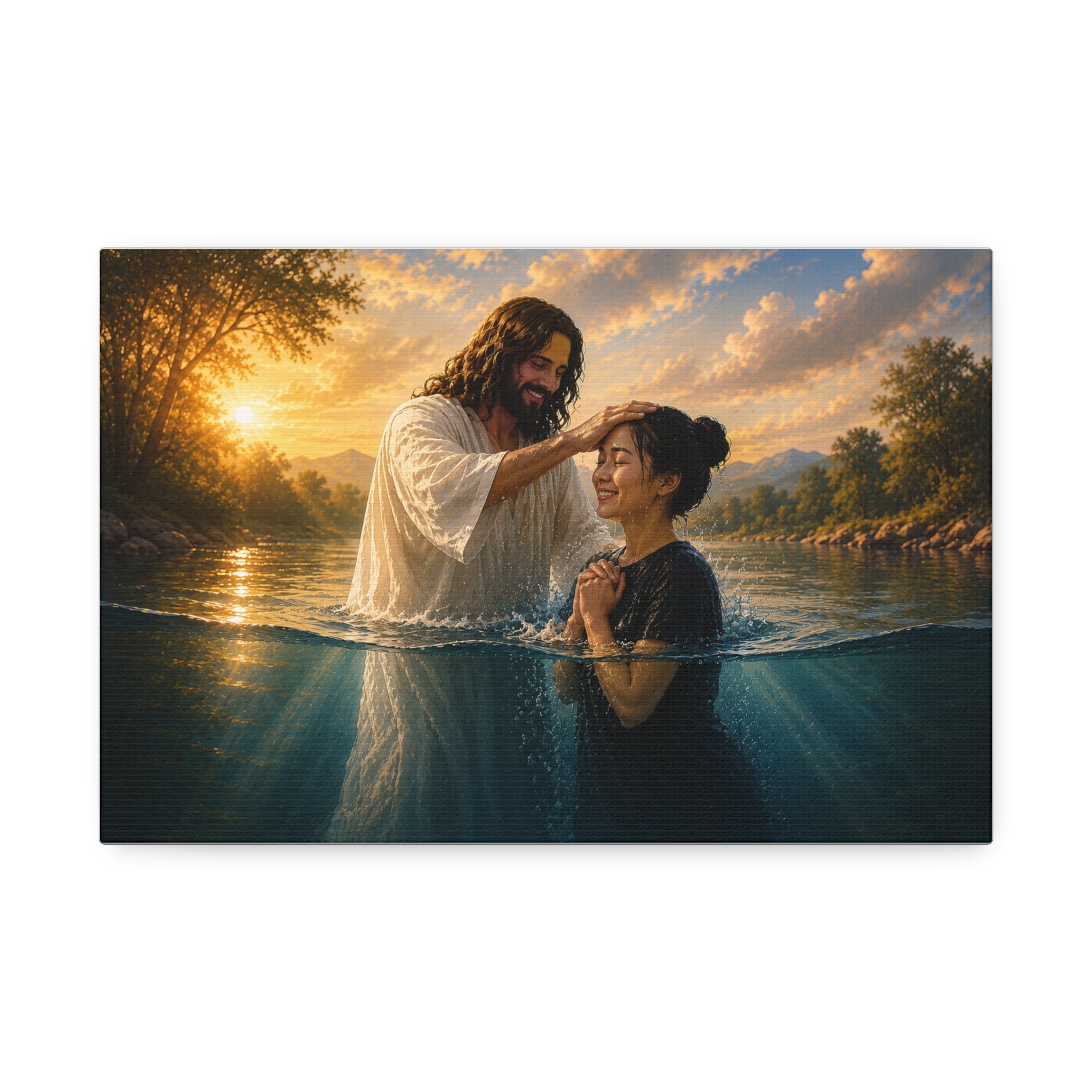 Asian Woman Baptism of Faith Canvas Stretched Print