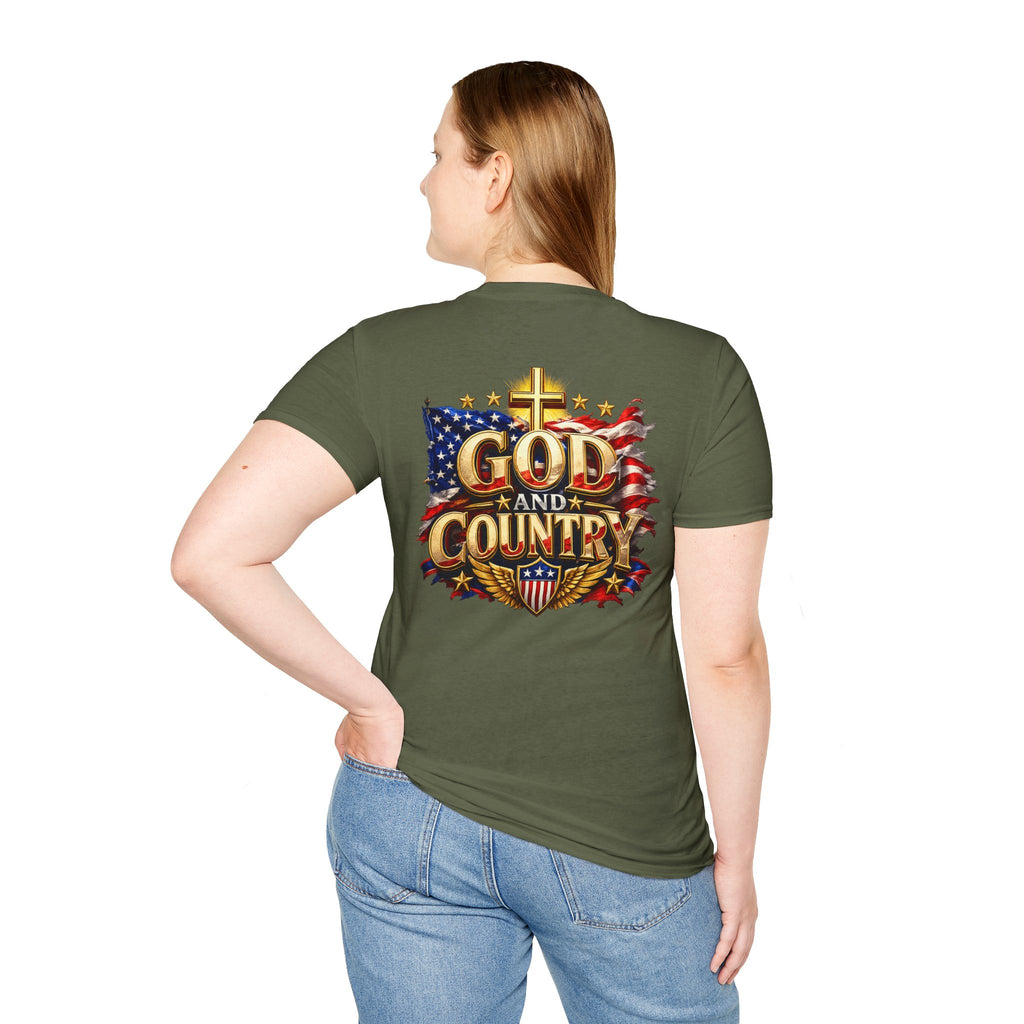 God and Country T-Shirt — Christian Patriotic Tee (cross & American flag)