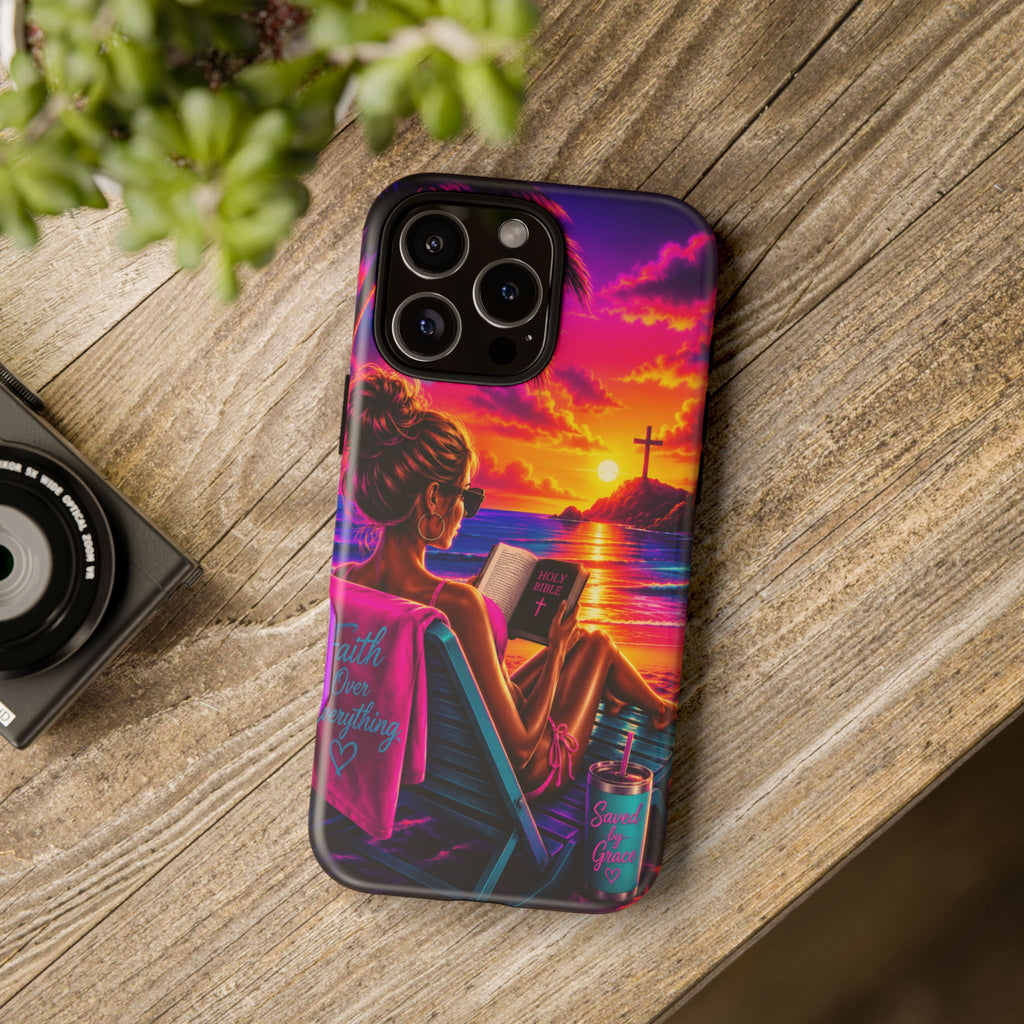 Phone Case —  Jesus and Beach (Faith Over Everything)