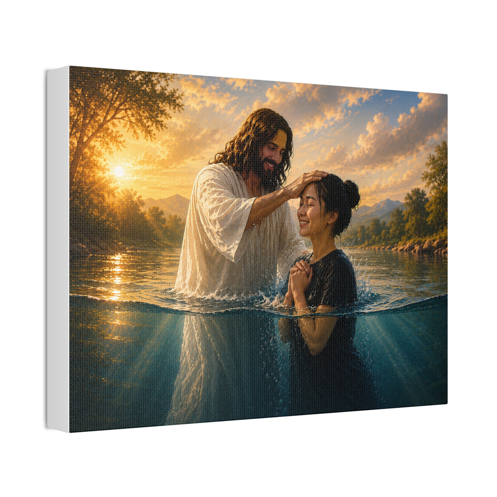 Asian Woman Baptism of Faith Canvas Stretched Print
