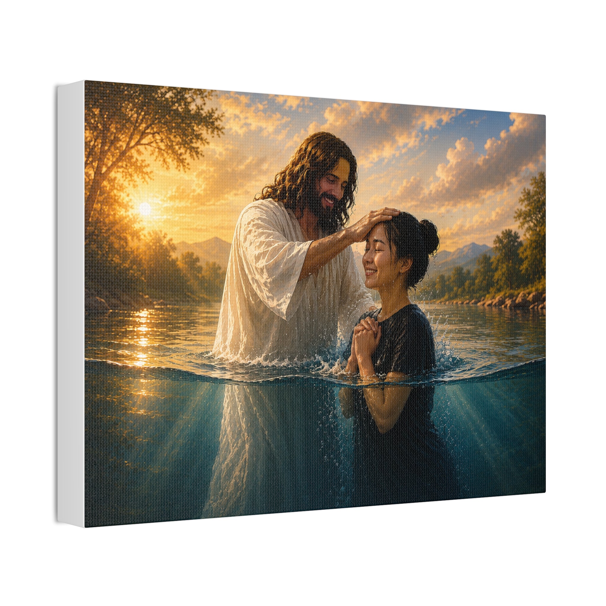 Asian Woman Baptism of Faith Canvas Stretched Print