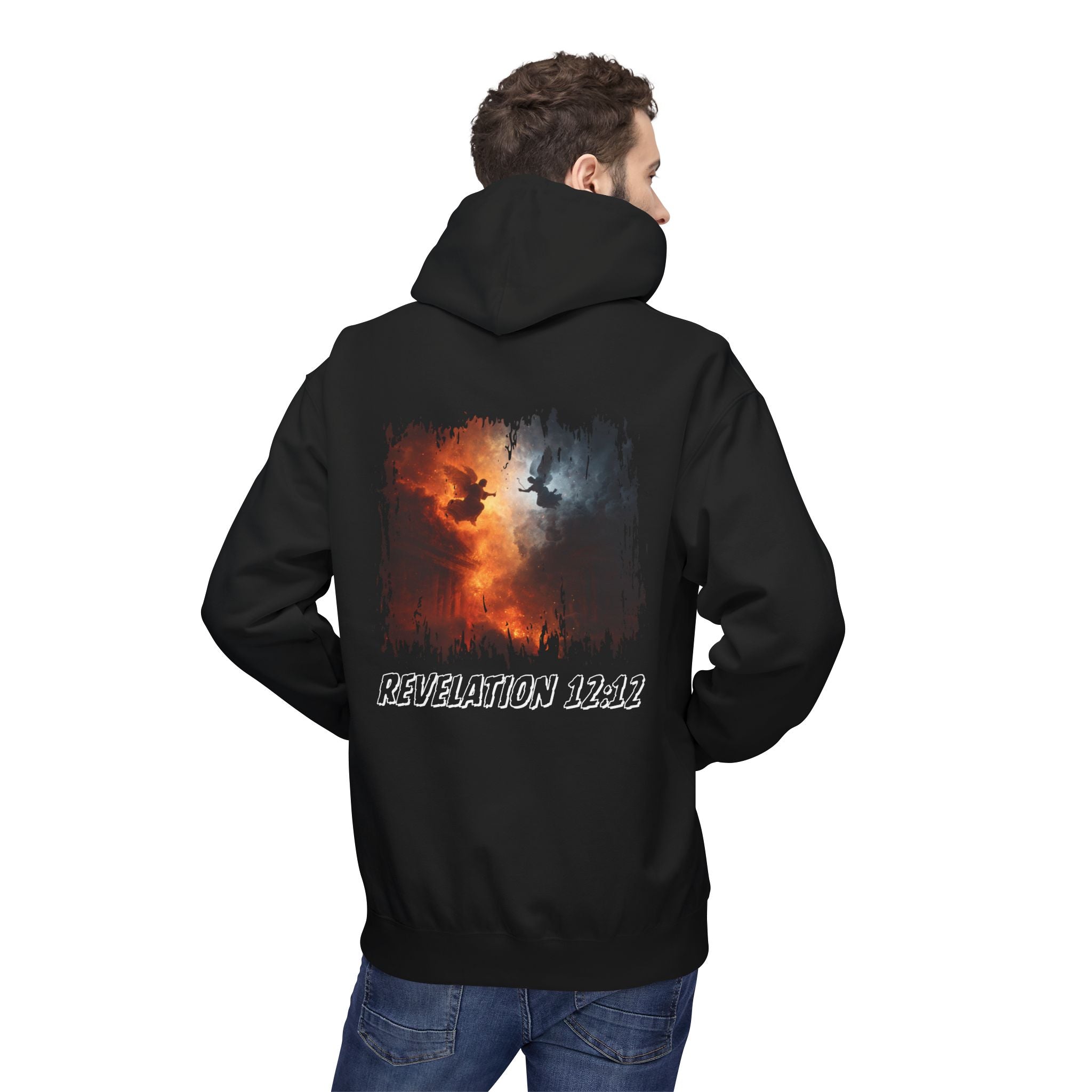 Revelation 12:12 Hoodie — 'Christ Love' Graphic Christian Pullover