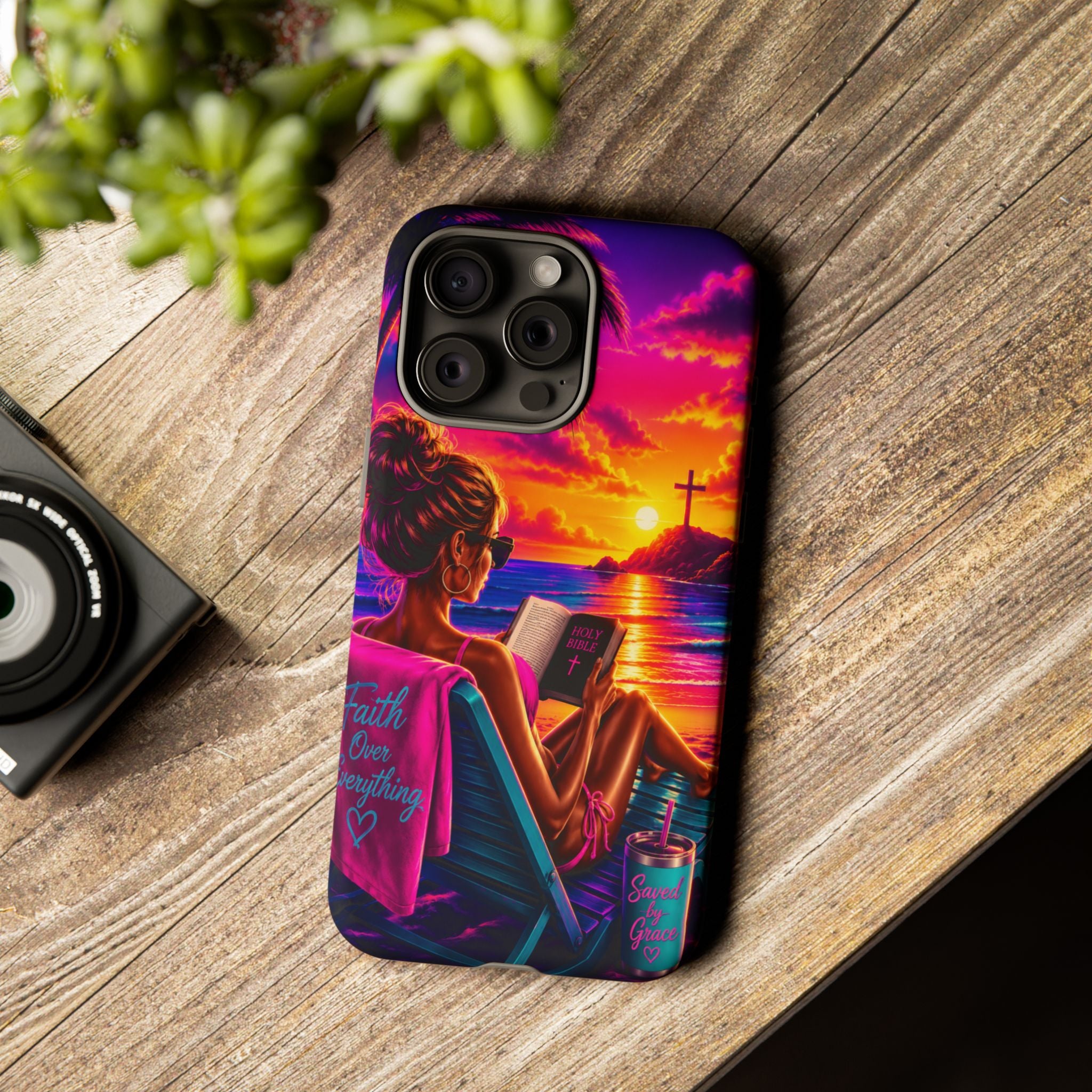 Phone Case —  Jesus and Beach (Faith Over Everything)