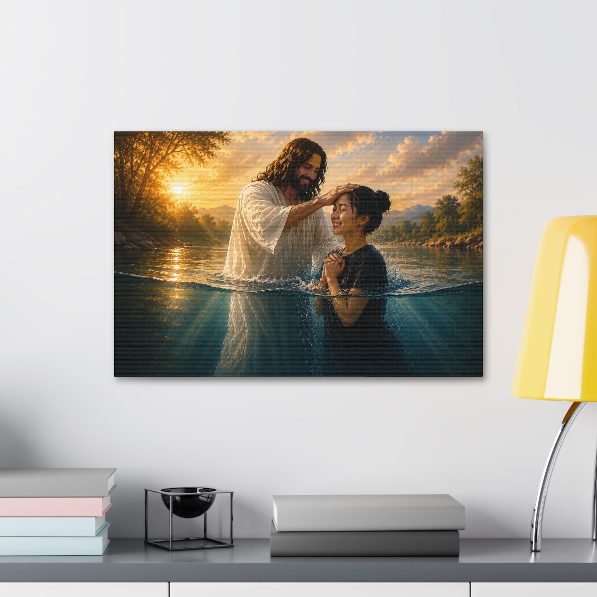 Asian Woman Baptism of Faith Canvas Stretched Print