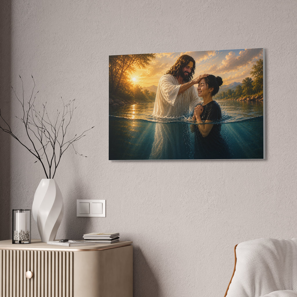 Asian Woman Baptism of Faith Canvas Stretched Print