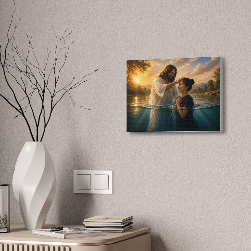 Asian Woman Baptism of Faith Canvas Stretched Print