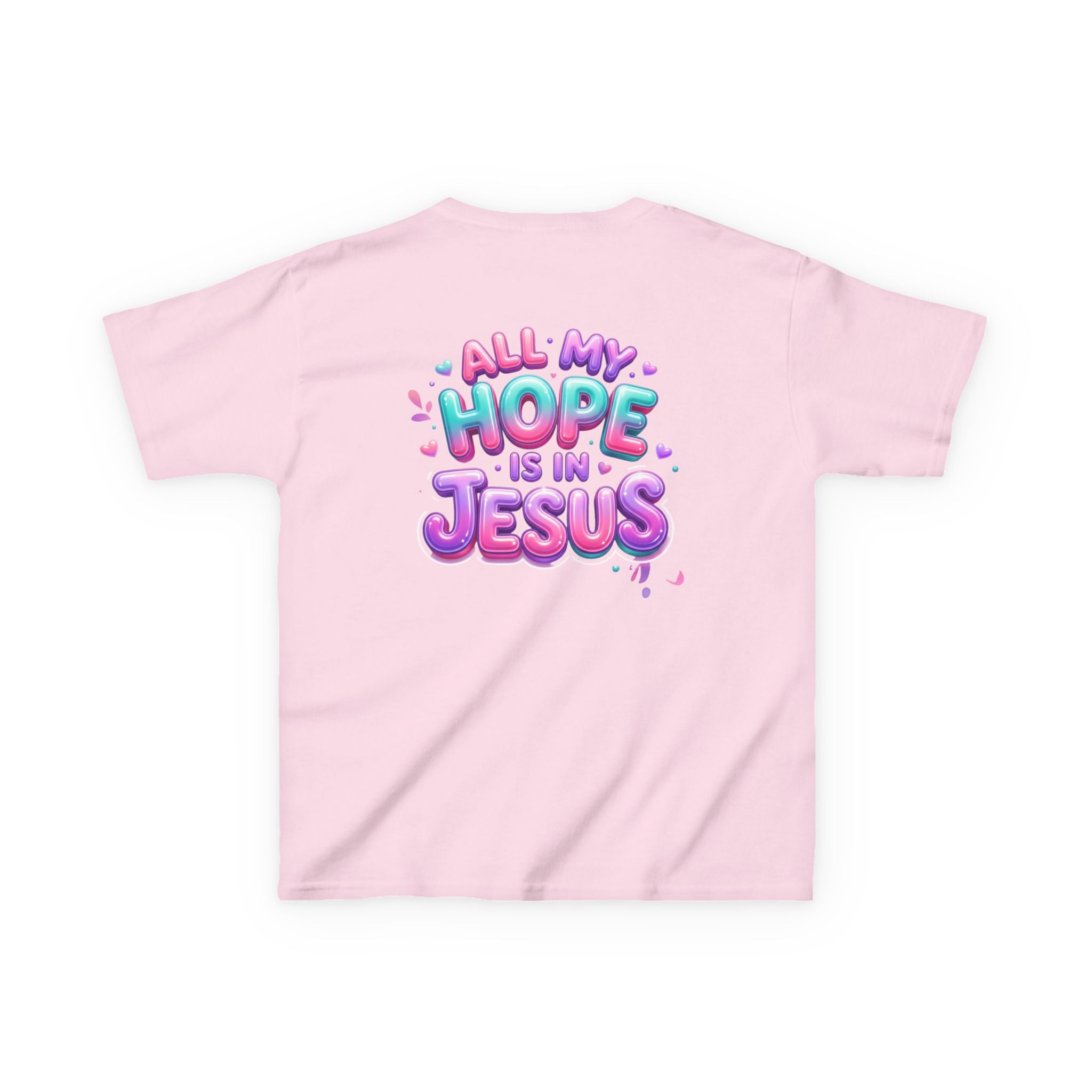 Kids Tee — “All My Hope Is In Jesus” Pastel Faith Graphic