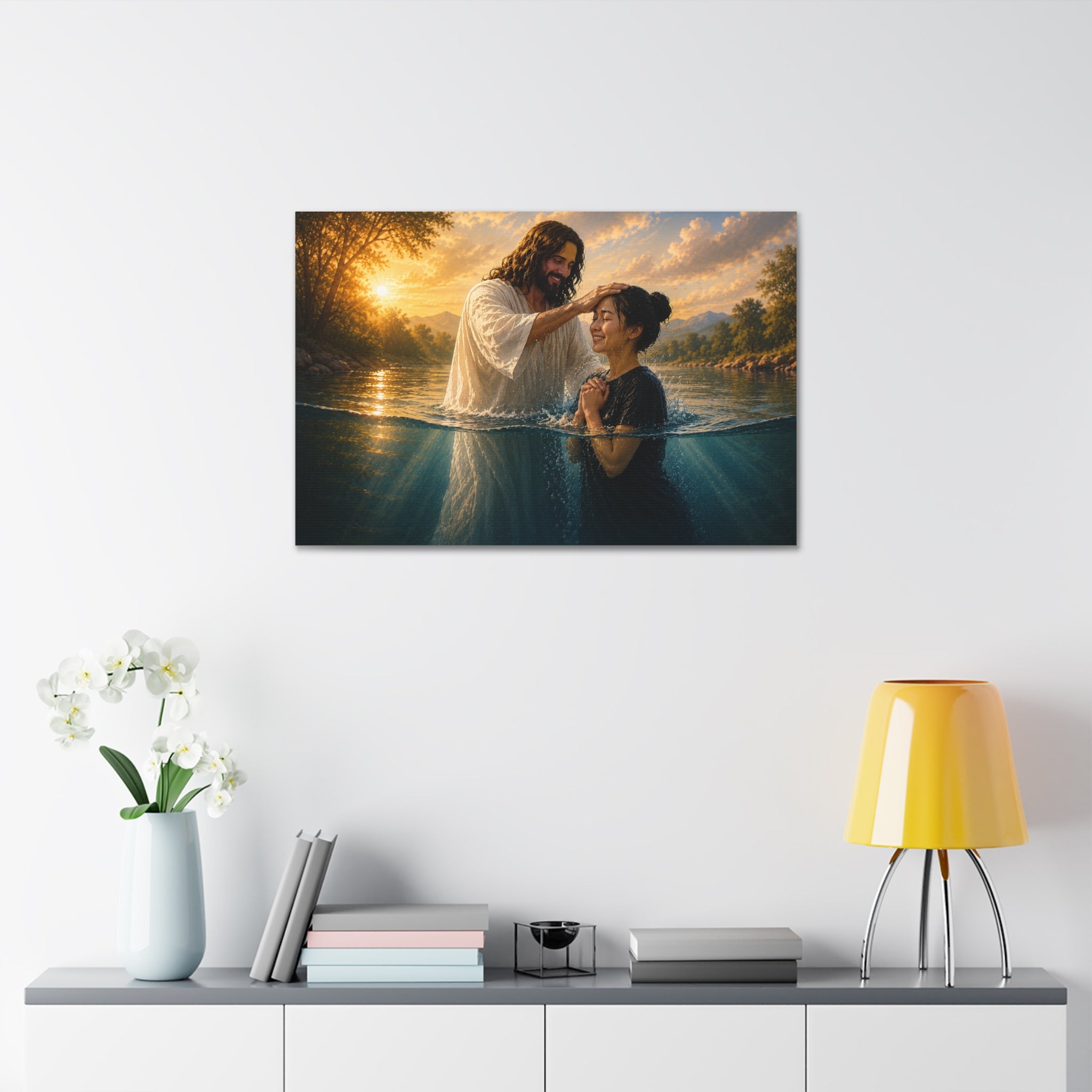 Asian Woman Baptism of Faith Canvas Stretched Print