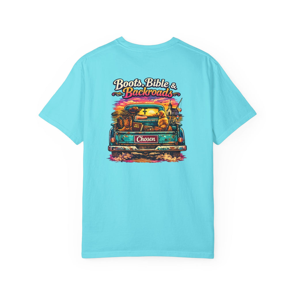 "Boots, Bible & Backroads" Comfort Colors Tshirt