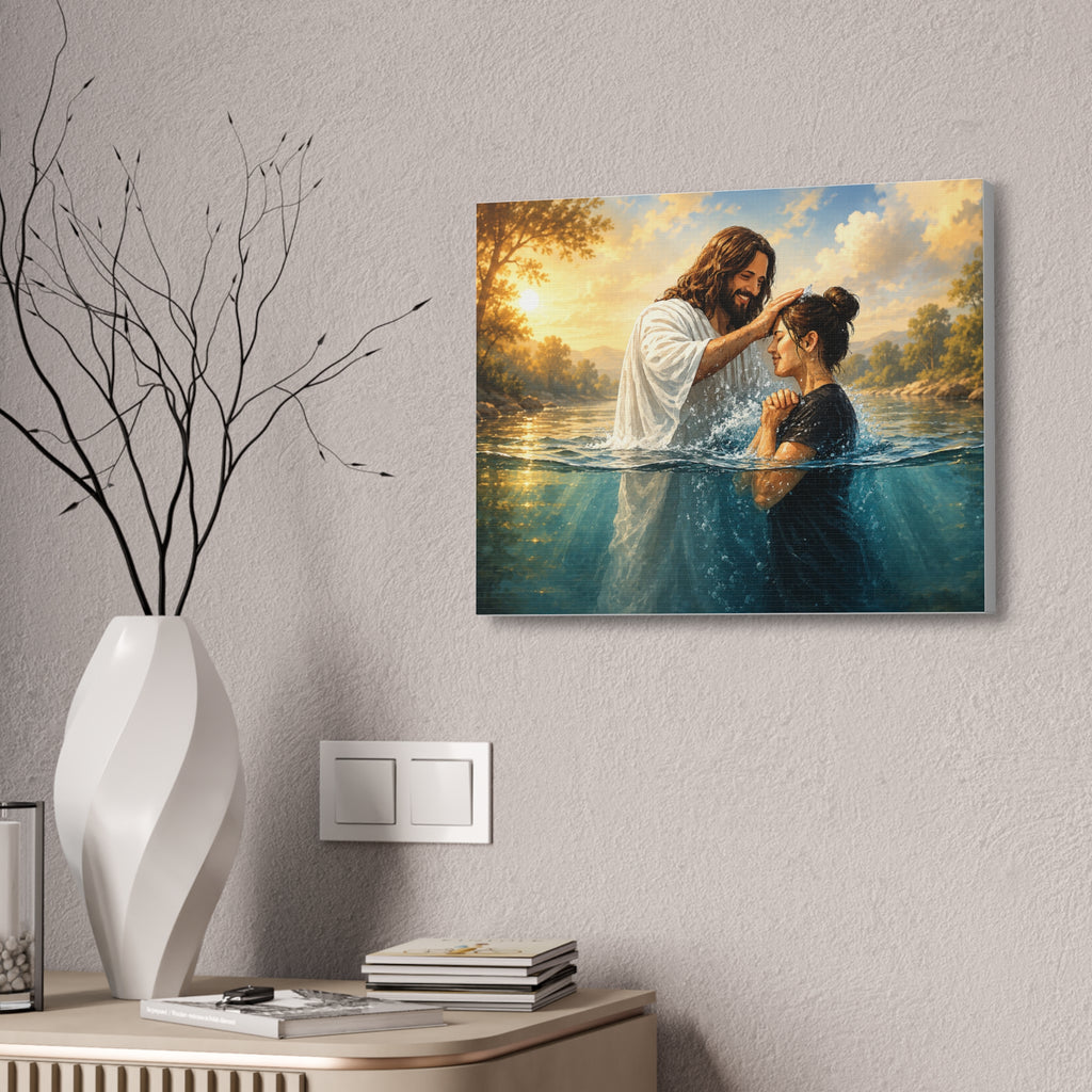 Religious Canvas Wall Art — "I left it in the water" (Stretched Canvas)