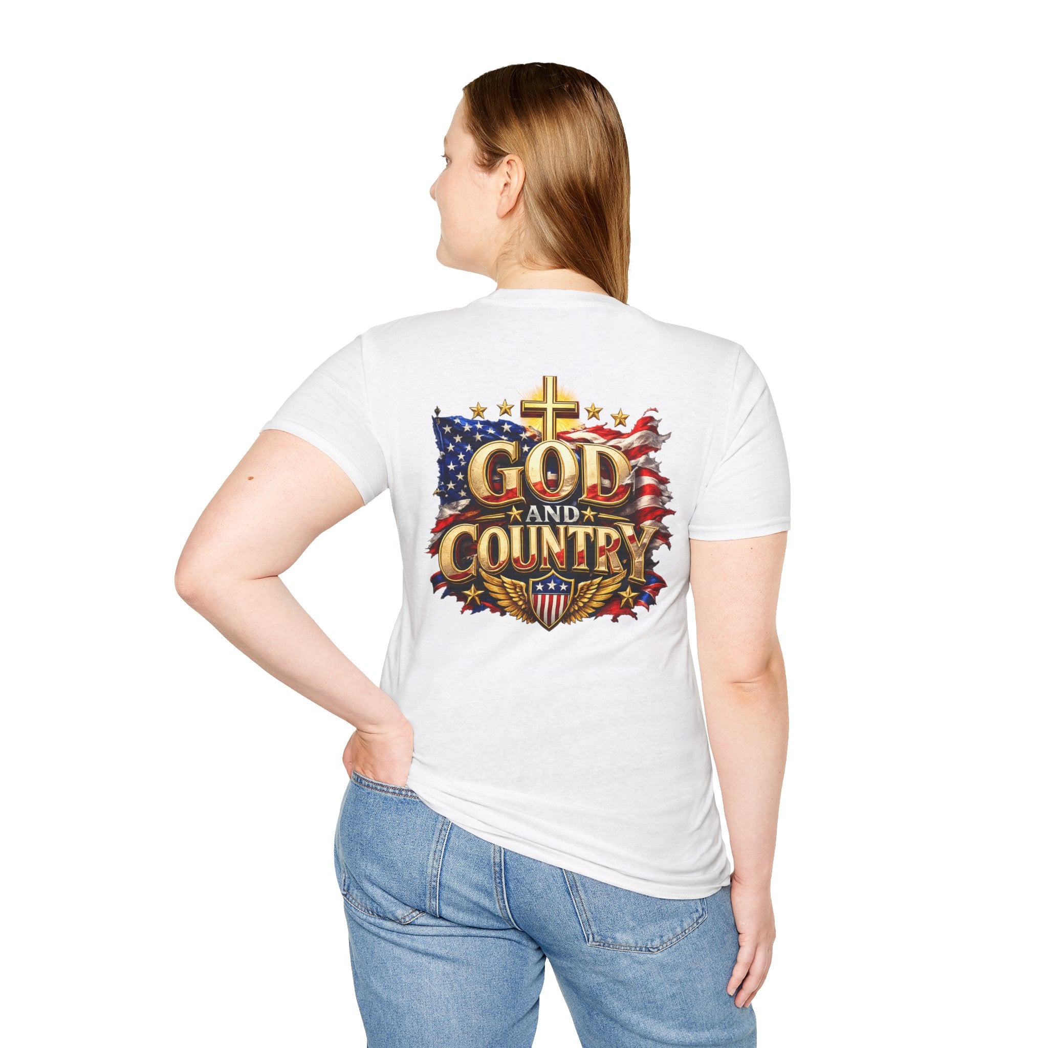 God and Country T-Shirt — Christian Patriotic Tee (cross & American flag)
