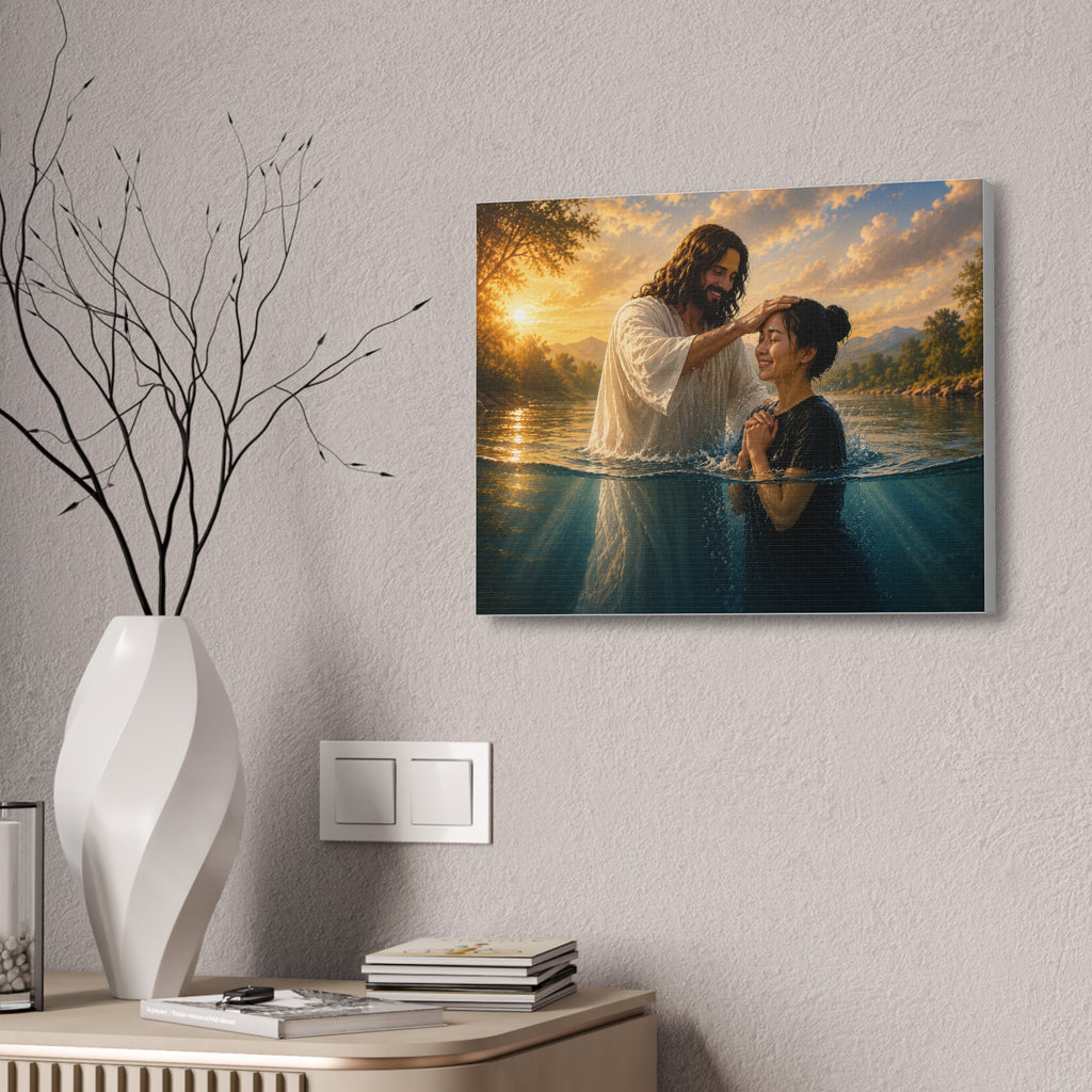Asian Woman Baptism of Faith Canvas Stretched Print
