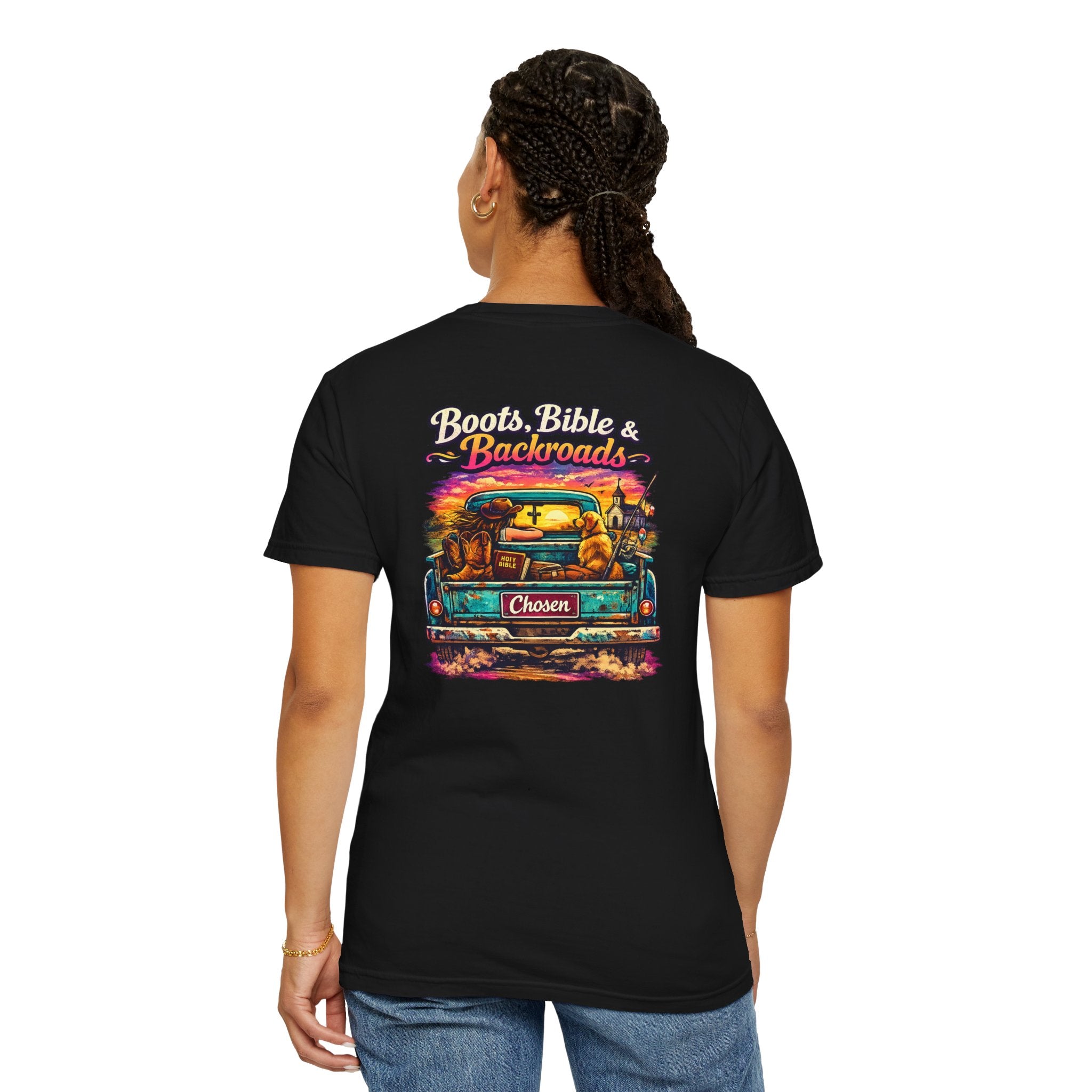 "Boots, Bible & Backroads" Comfort Colors Tshirt