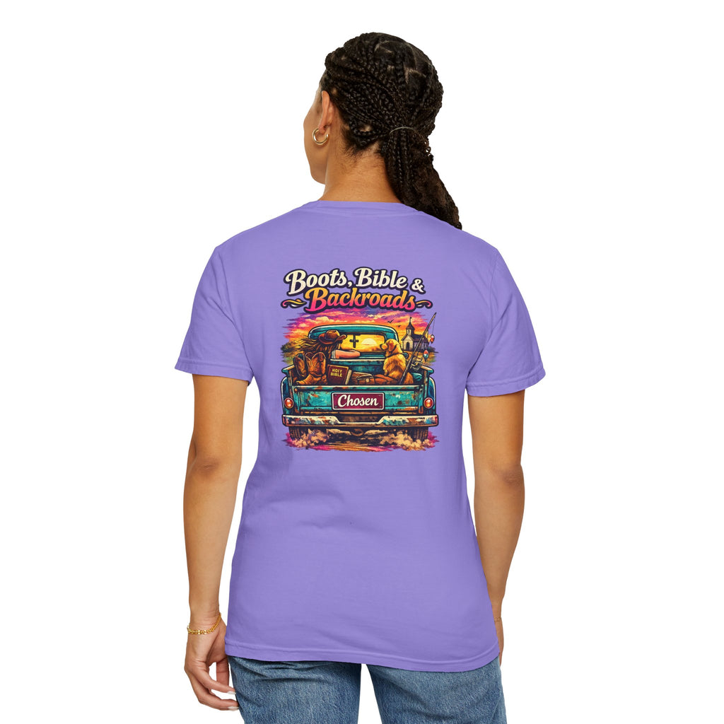 "Boots, Bible & Backroads" Comfort Colors Tshirt