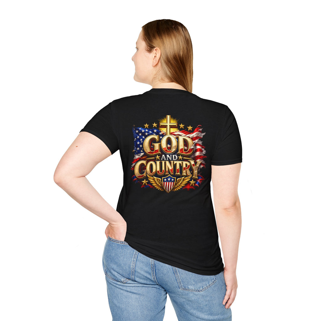 God and Country T-Shirt — Christian Patriotic Tee (cross & American flag)