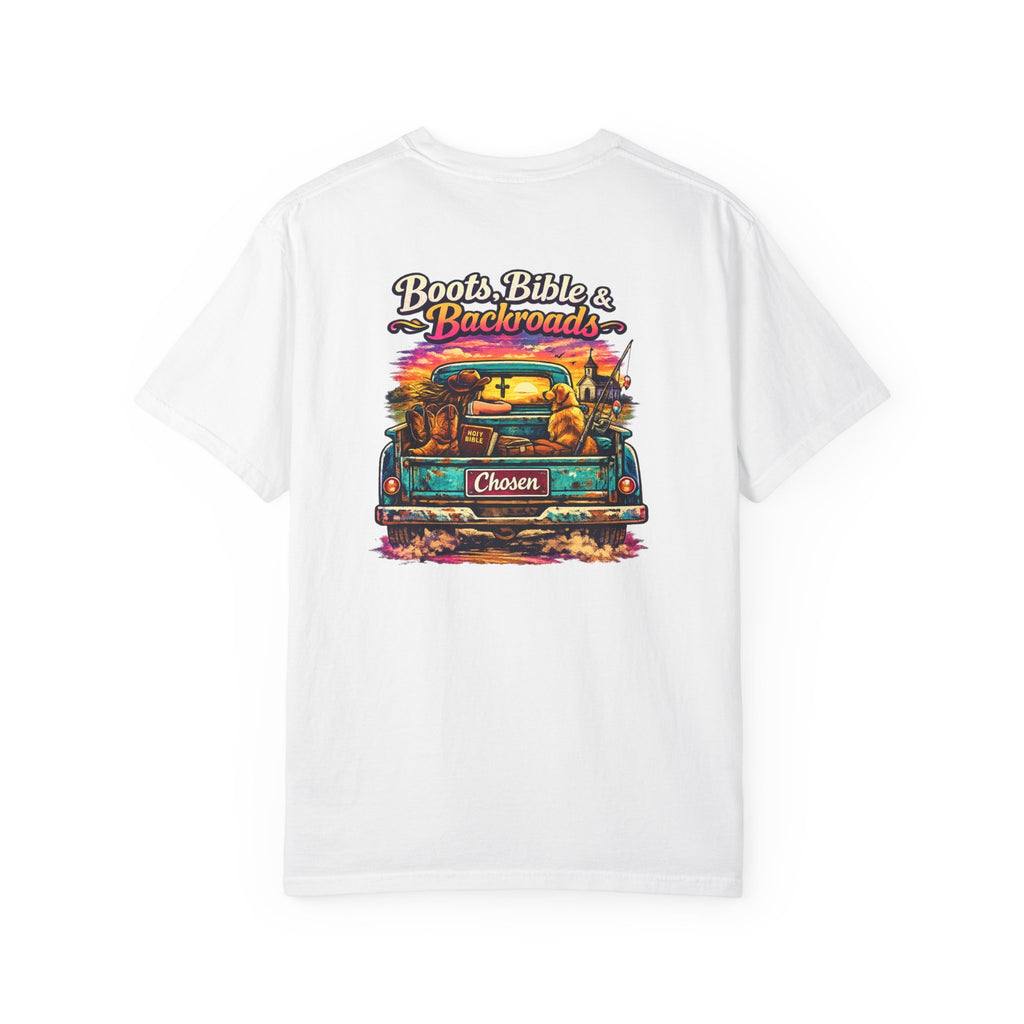 "Boots, Bible & Backroads" Comfort Colors Tshirt