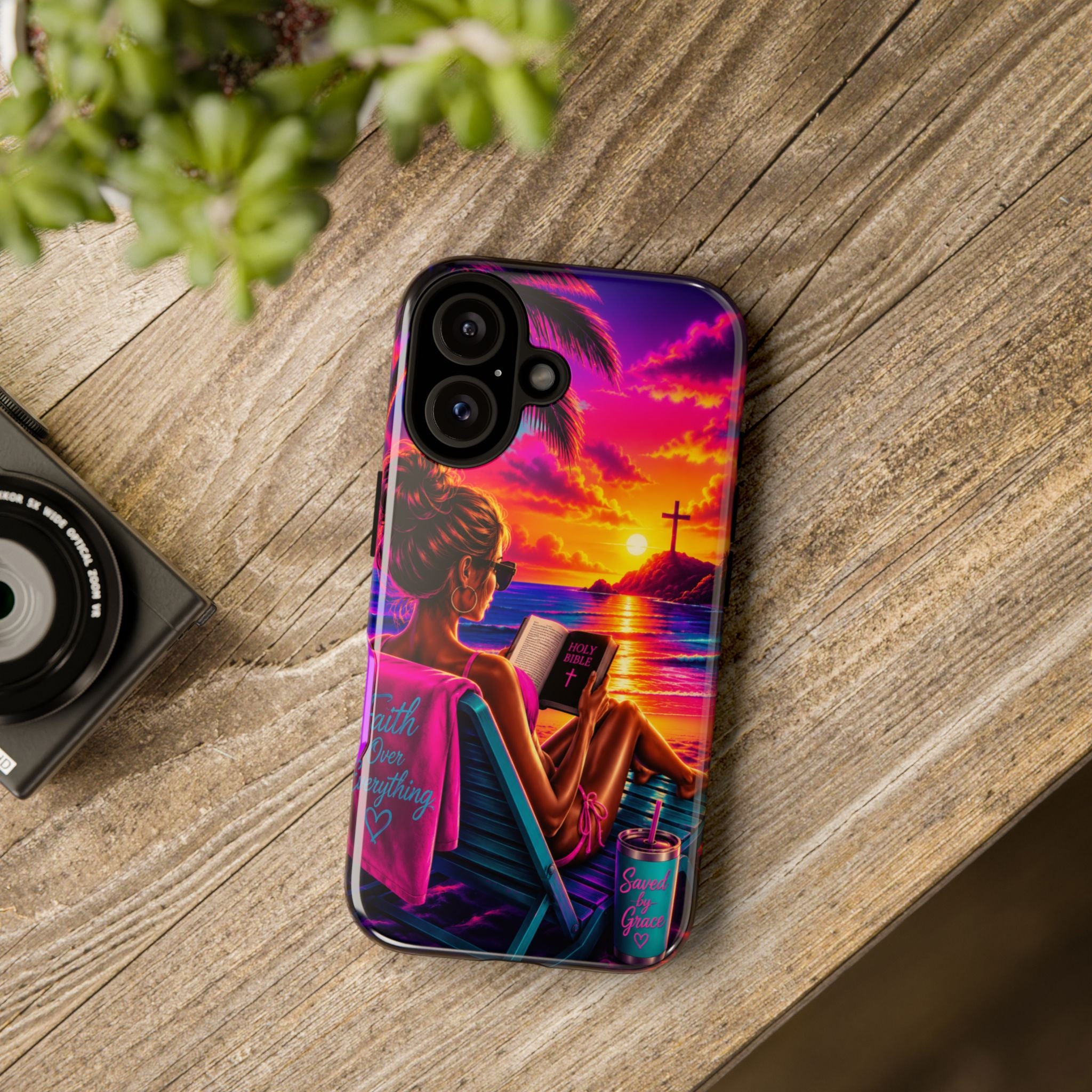 Phone Case —  Jesus and Beach (Faith Over Everything)