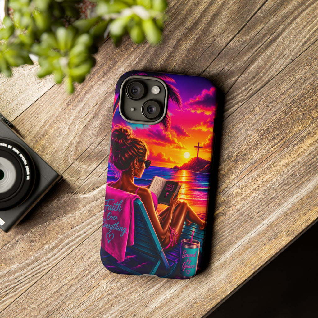Phone Case —  Jesus and Beach (Faith Over Everything)