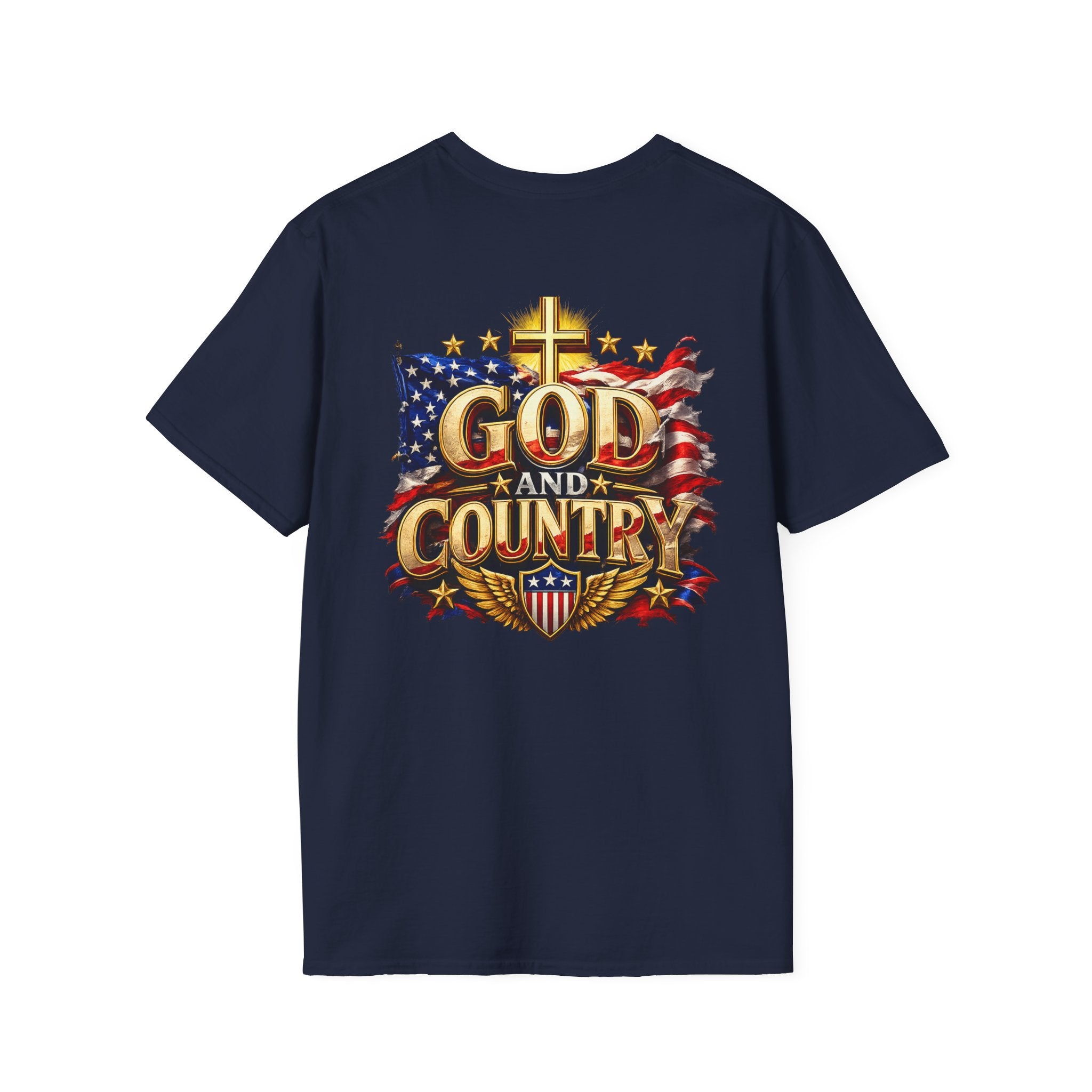 God and Country T-Shirt — Christian Patriotic Tee (cross & American flag)