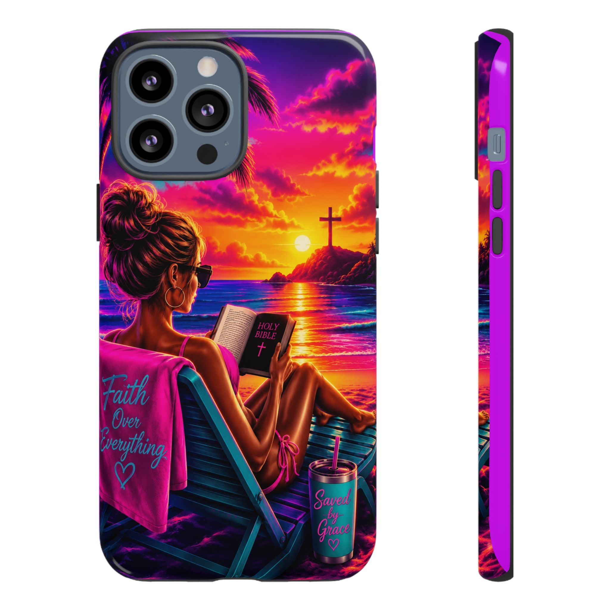Phone Case —  Jesus and Beach (Faith Over Everything)