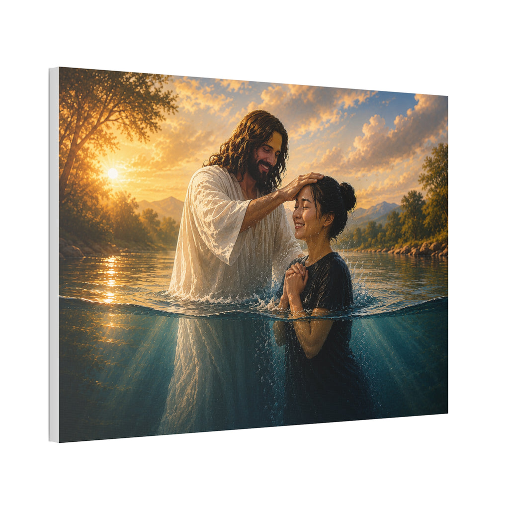 Asian Woman Baptism of Faith Canvas Stretched Print
