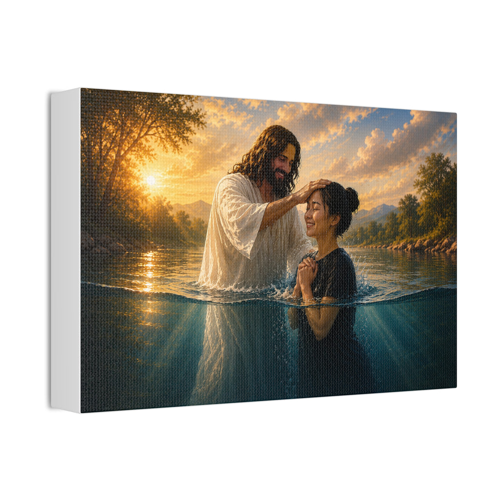 Asian Woman Baptism of Faith Canvas Stretched Print