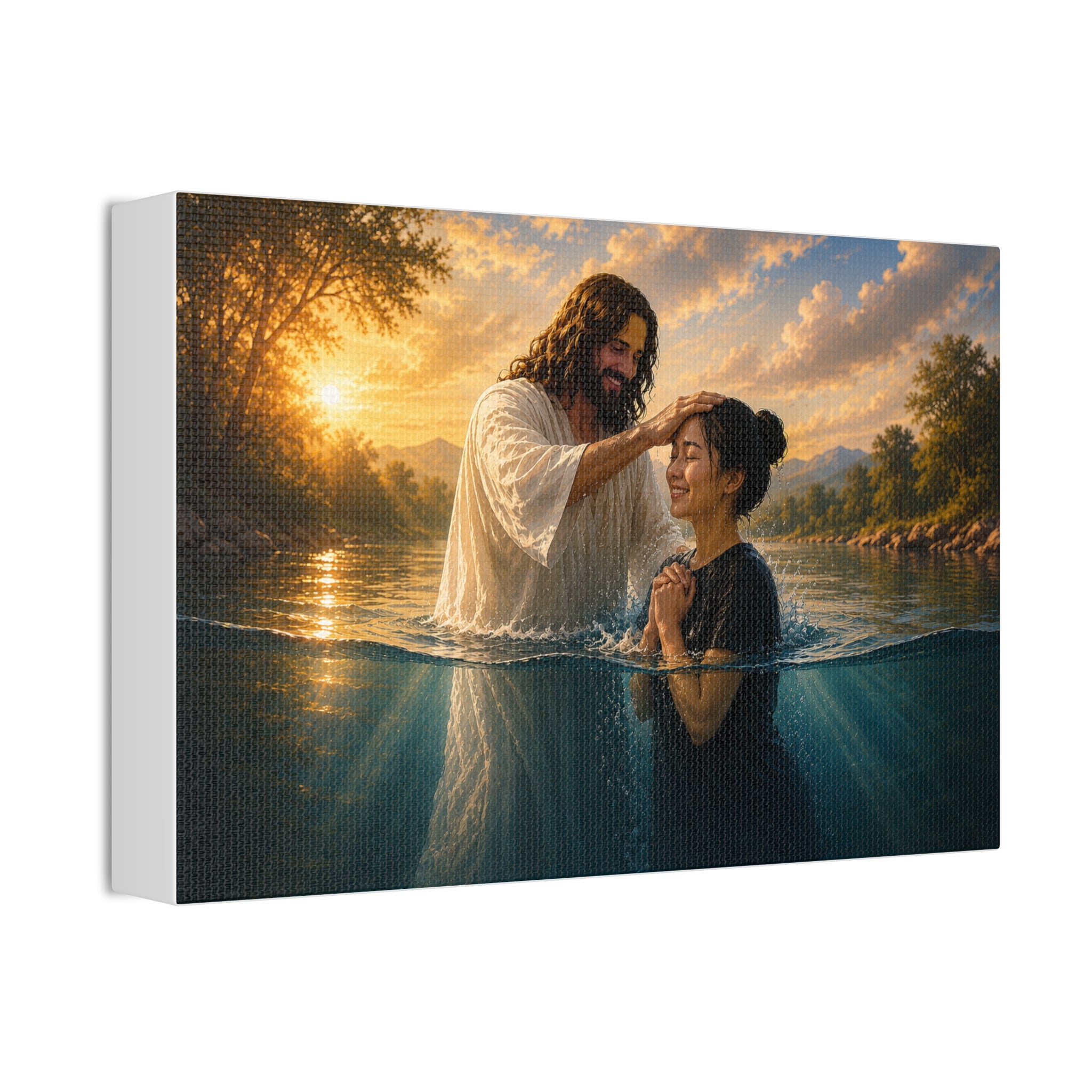 Asian Woman Baptism of Faith Canvas Stretched Print