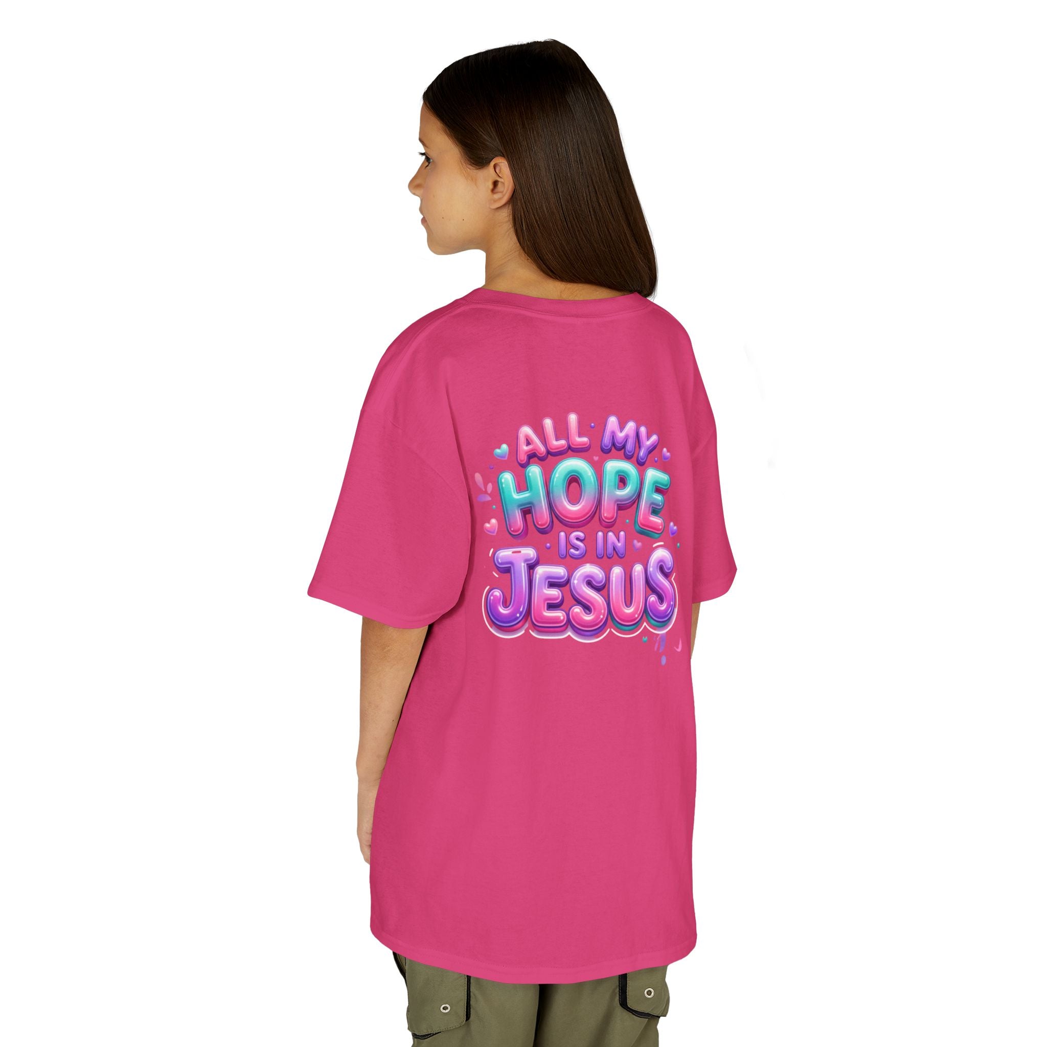 Kids Tee — “All My Hope Is In Jesus” Pastel Faith Graphic