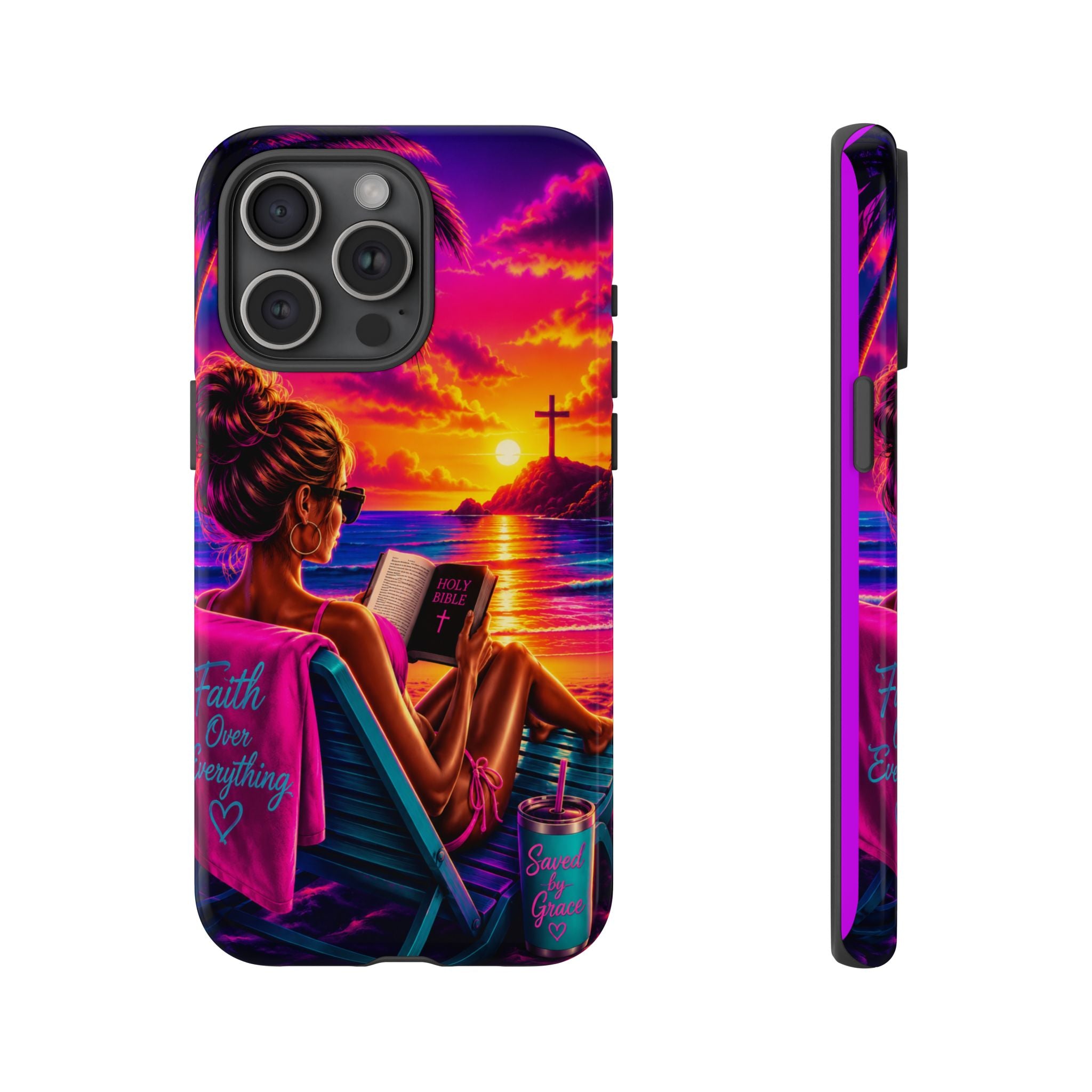 Phone Case —  Jesus and Beach (Faith Over Everything)