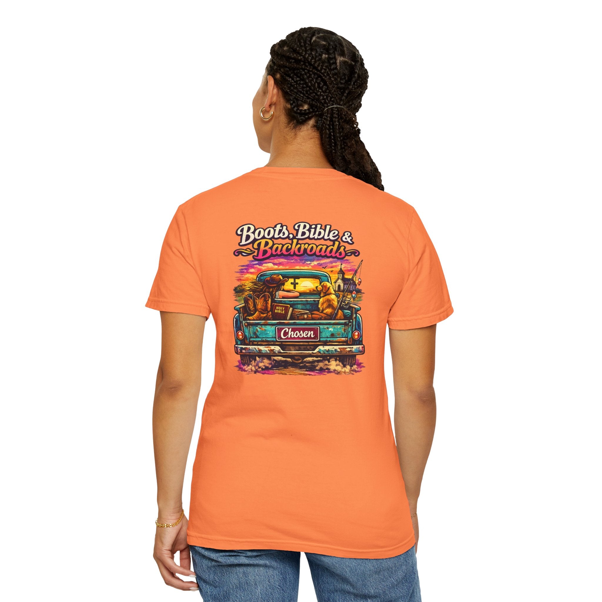 "Boots, Bible & Backroads" Comfort Colors Tshirt
