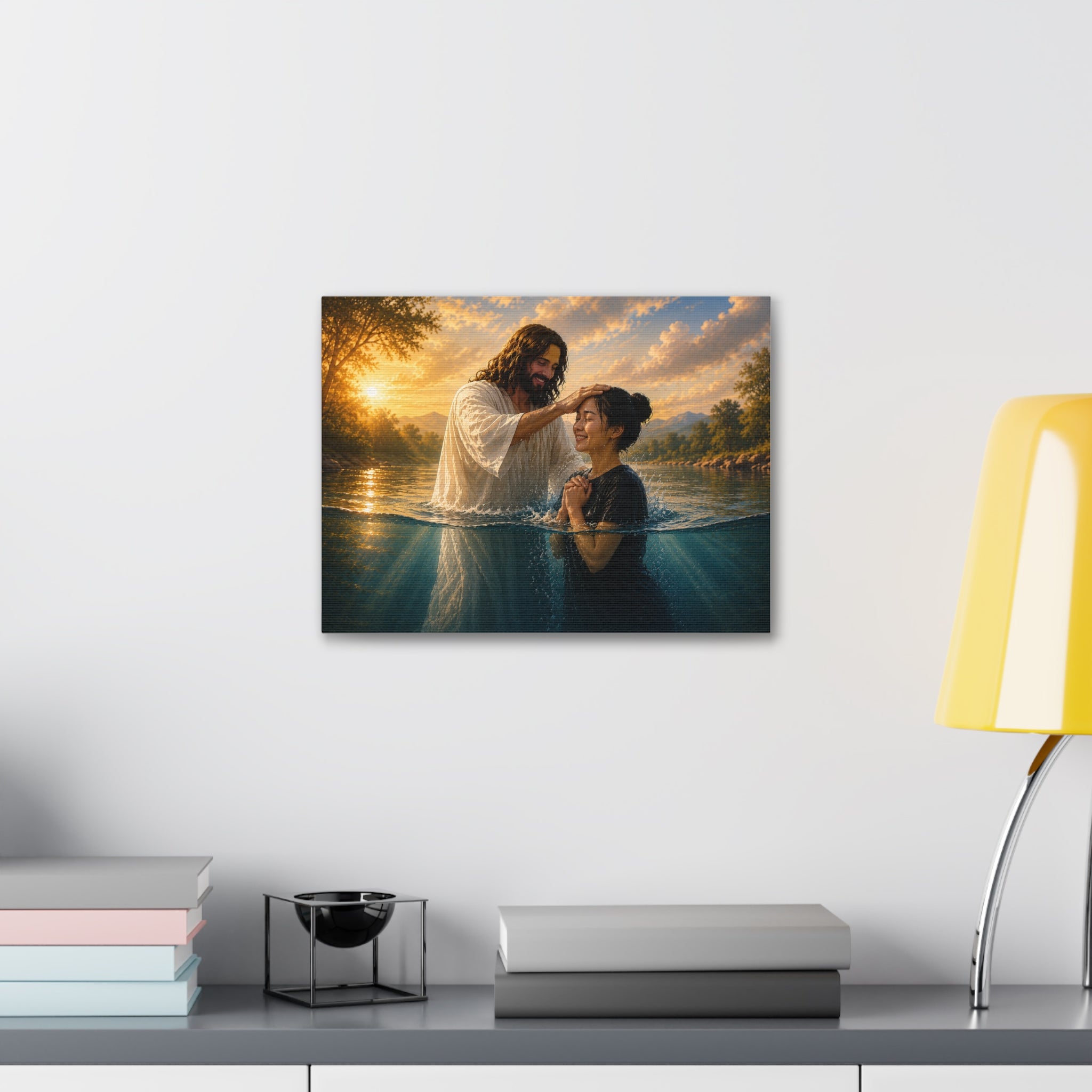 Asian Woman Baptism of Faith Canvas Stretched Print