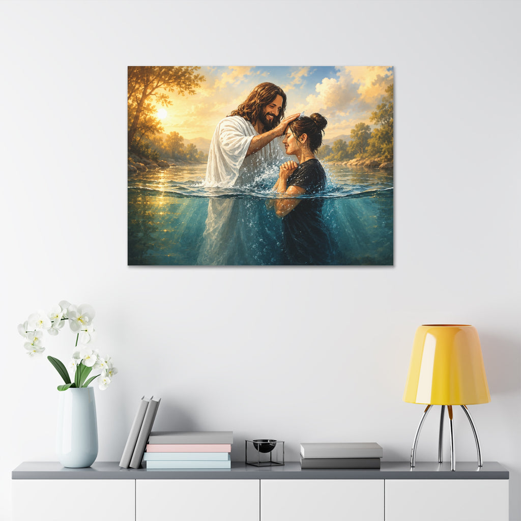 Religious Canvas Wall Art — "I left it in the water" (Stretched Canvas)