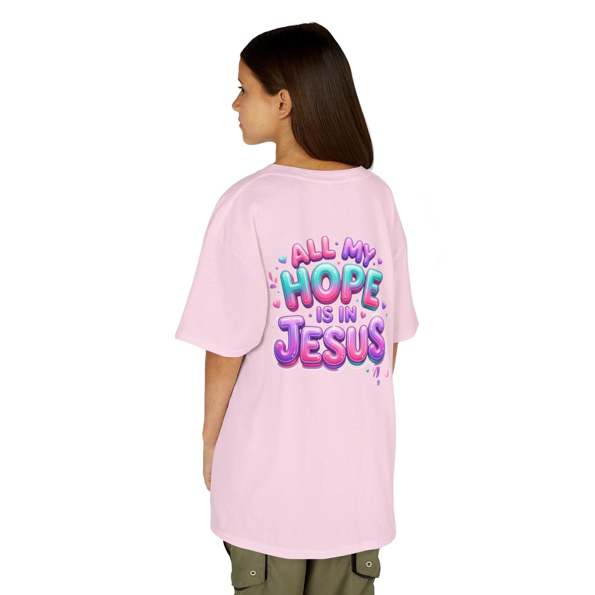 Kids Tee — “All My Hope Is In Jesus” Pastel Faith Graphic