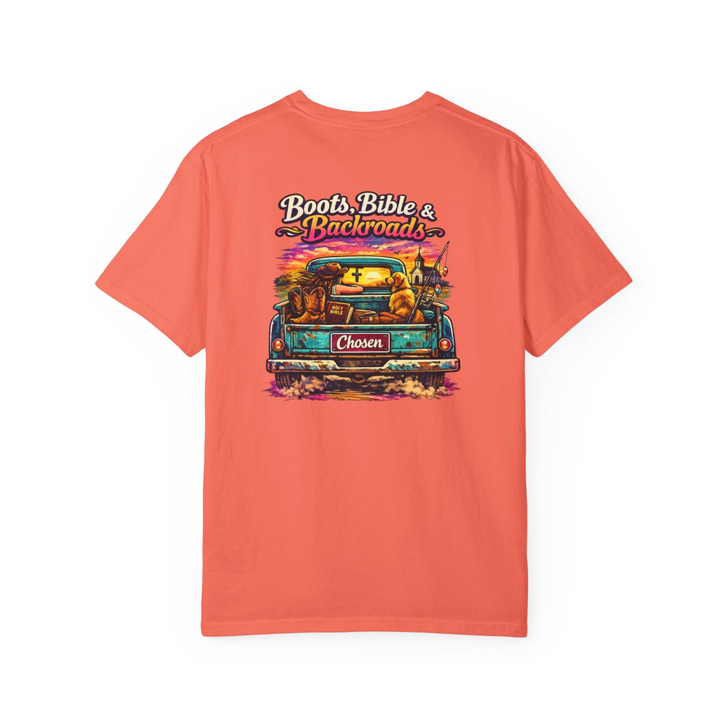"Boots, Bible & Backroads" Comfort Colors Tshirt
