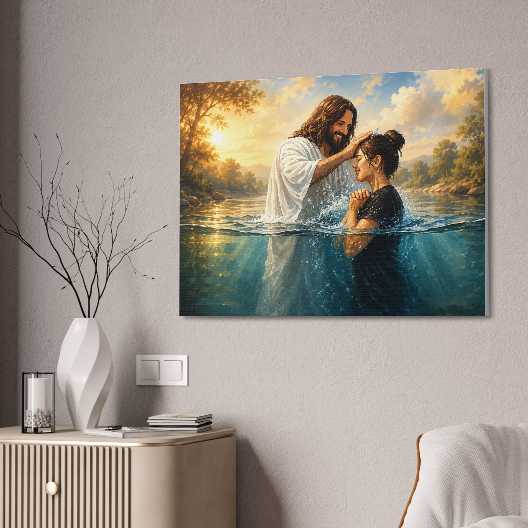Religious Canvas Wall Art — "I left it in the water" (Stretched Canvas)