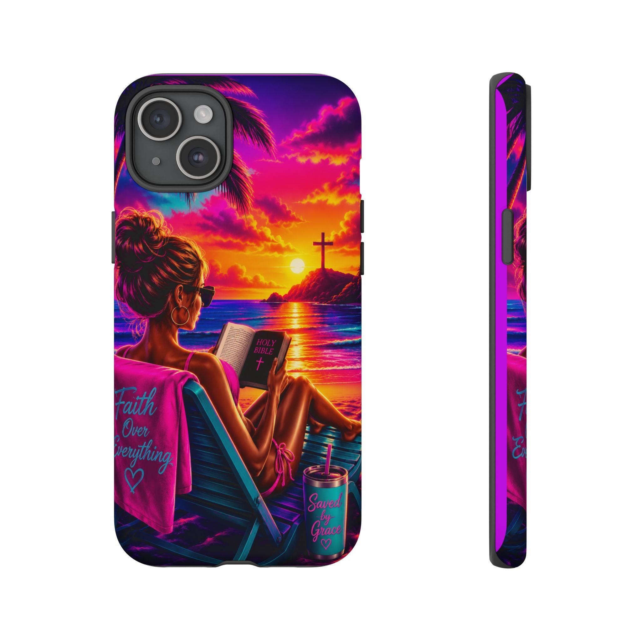 Phone Case —  Jesus and Beach (Faith Over Everything)