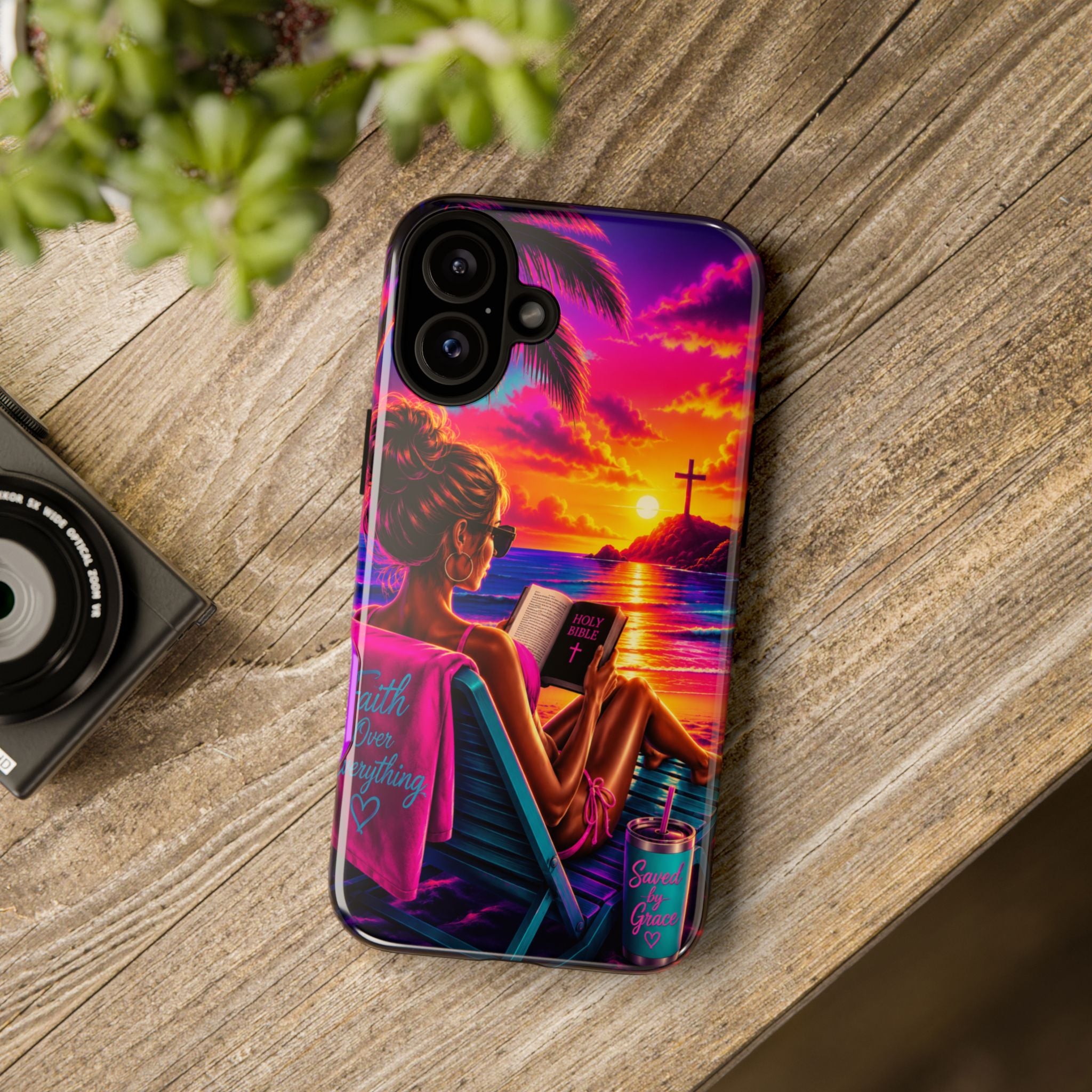 Phone Case —  Jesus and Beach (Faith Over Everything)