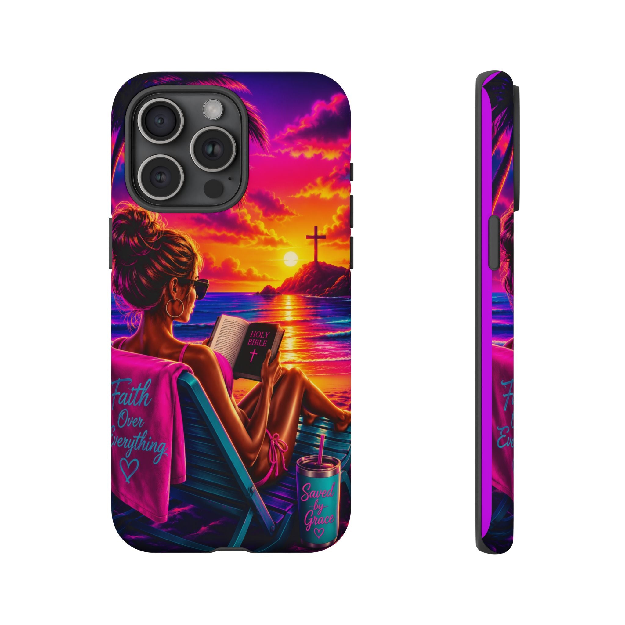 Phone Case —  Jesus and Beach (Faith Over Everything)