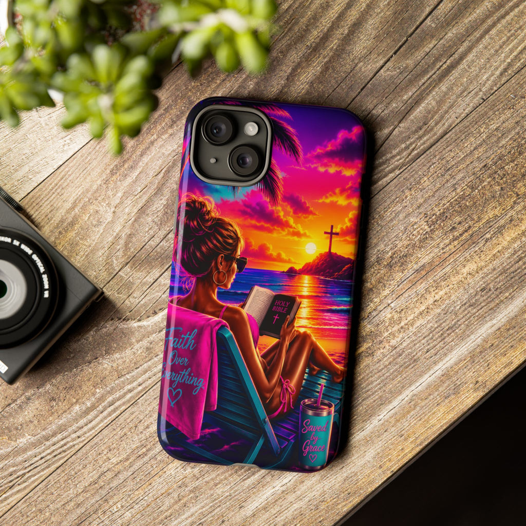 Phone Case —  Jesus and Beach (Faith Over Everything)