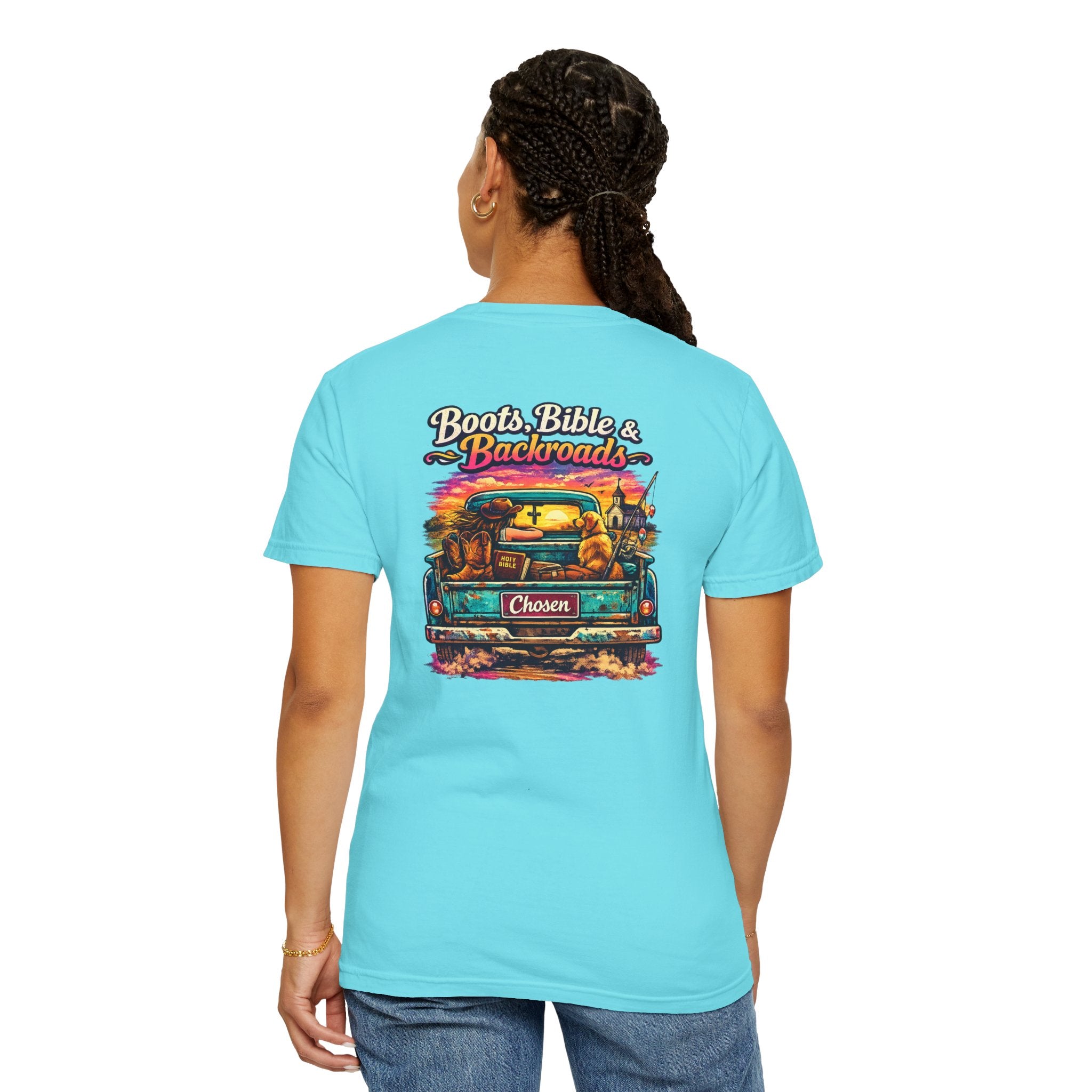 "Boots, Bible & Backroads" Comfort Colors Tshirt