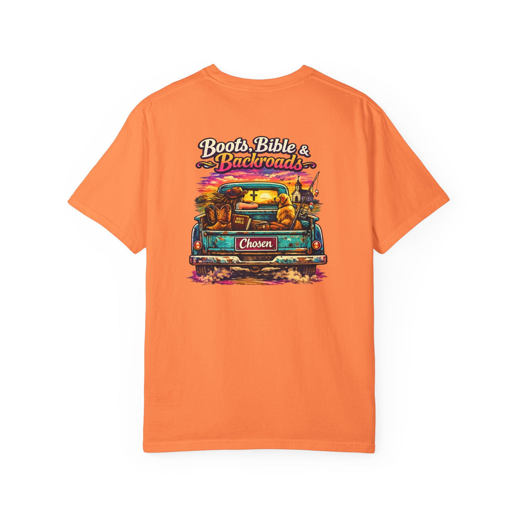 "Boots, Bible & Backroads" Comfort Colors Tshirt
