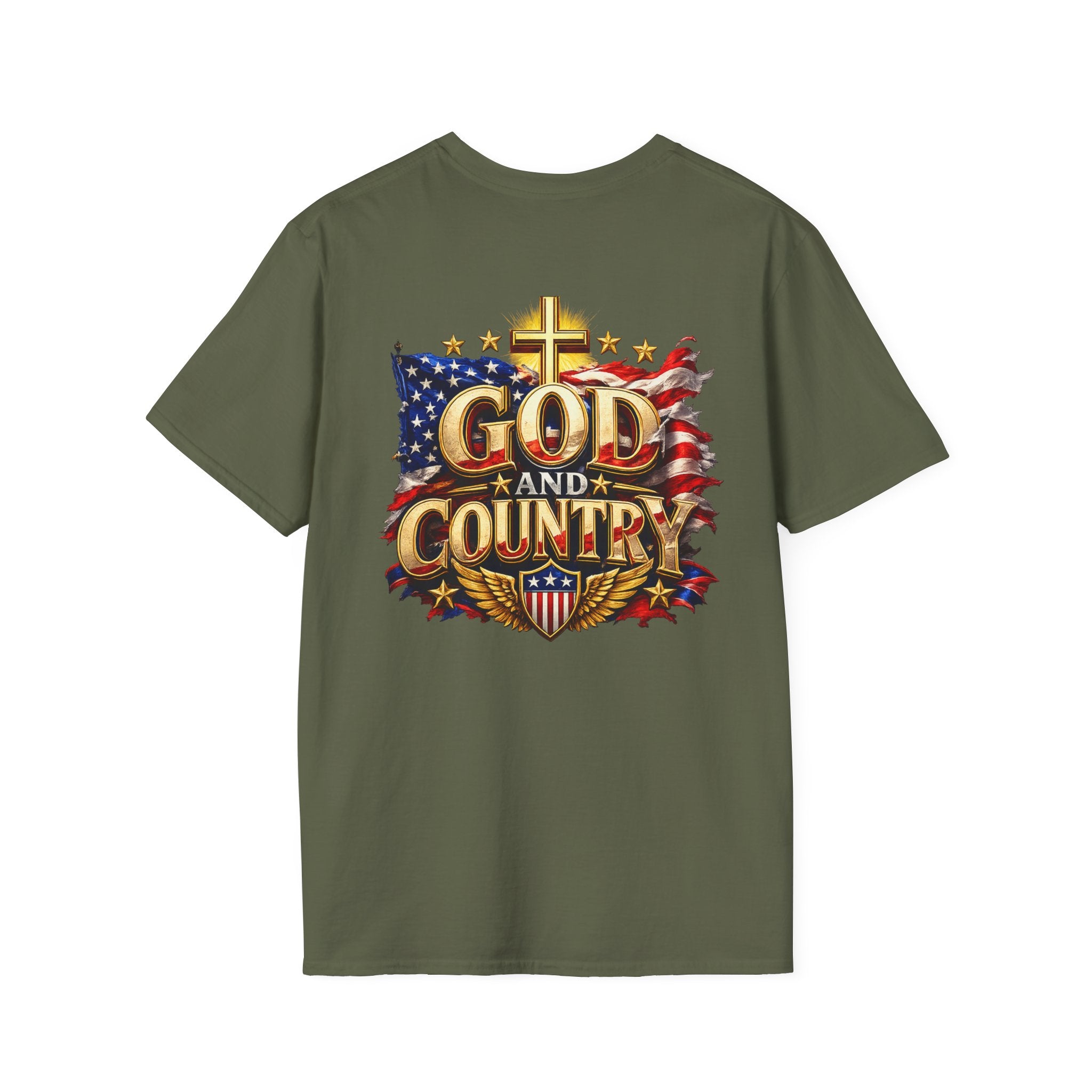 God and Country T-Shirt — Christian Patriotic Tee (cross & American flag)