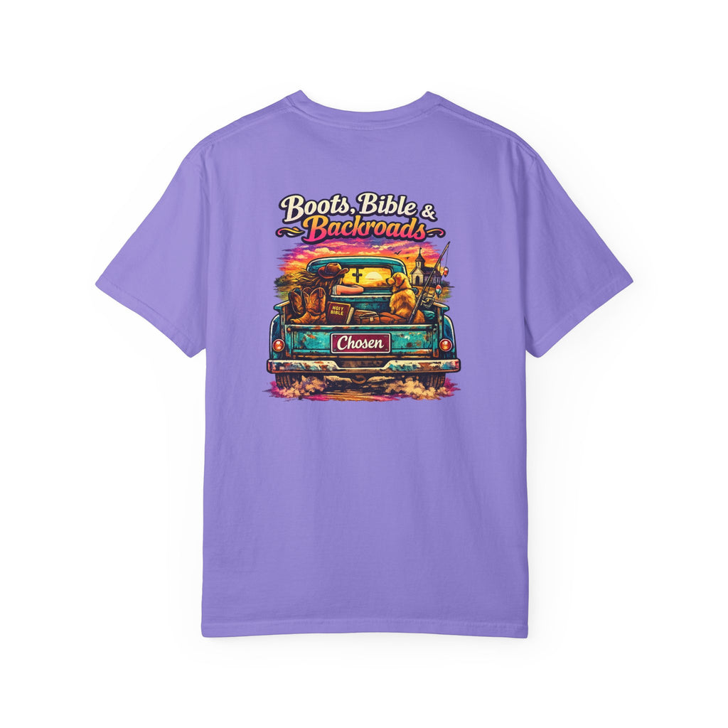 "Boots, Bible & Backroads" Comfort Colors Tshirt