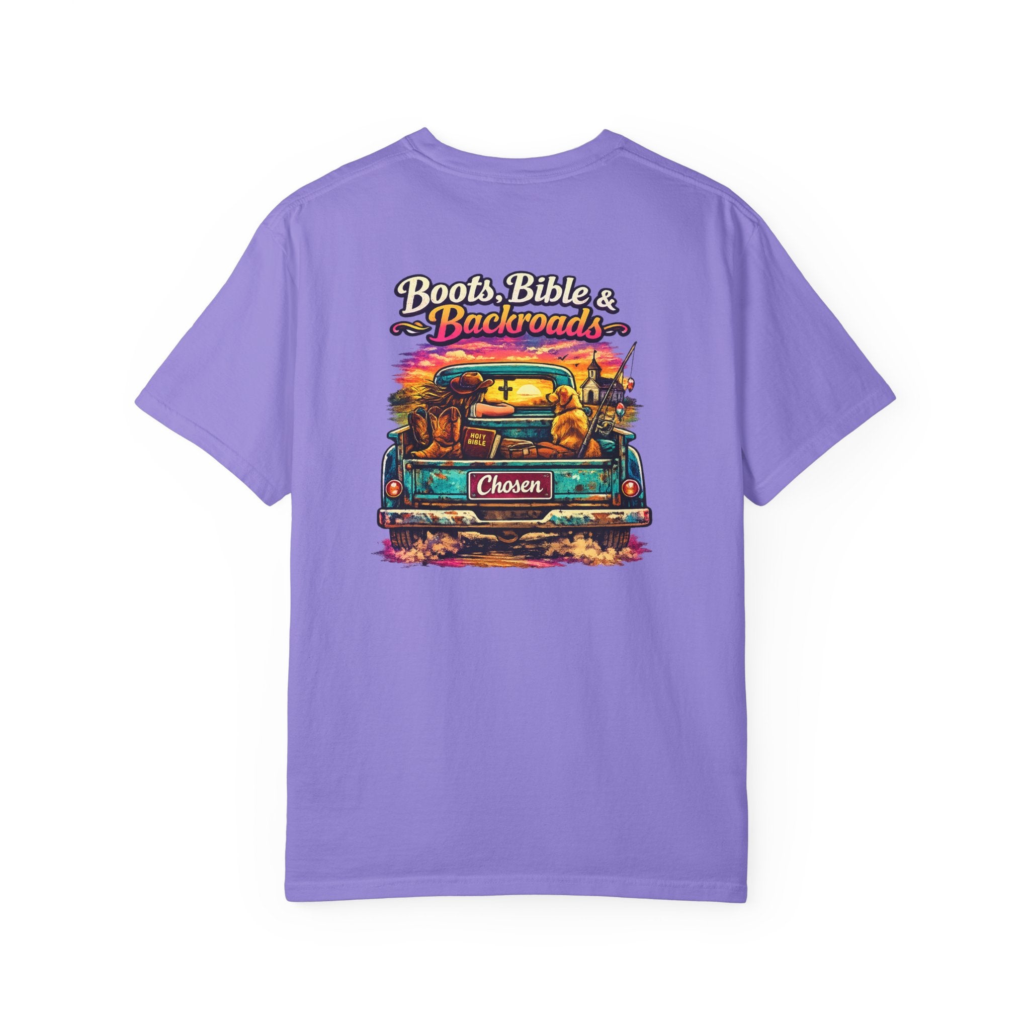 "Boots, Bible & Backroads" Comfort Colors Tshirt
