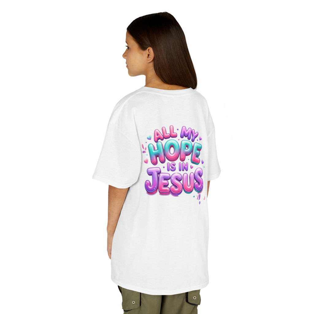 Kids Tee — “All My Hope Is In Jesus” Pastel Faith Graphic