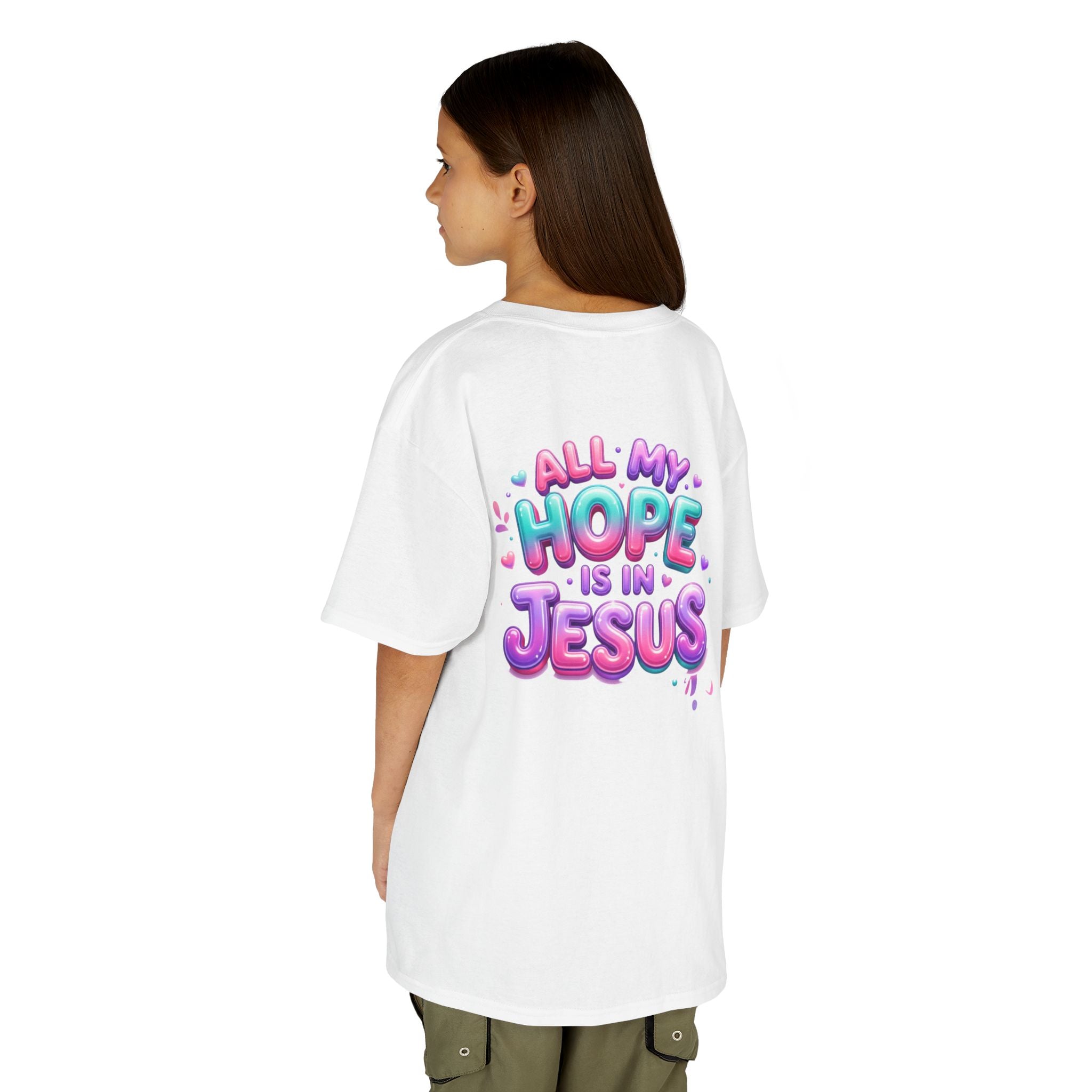 Kids Tee — “All My Hope Is In Jesus” Pastel Faith Graphic