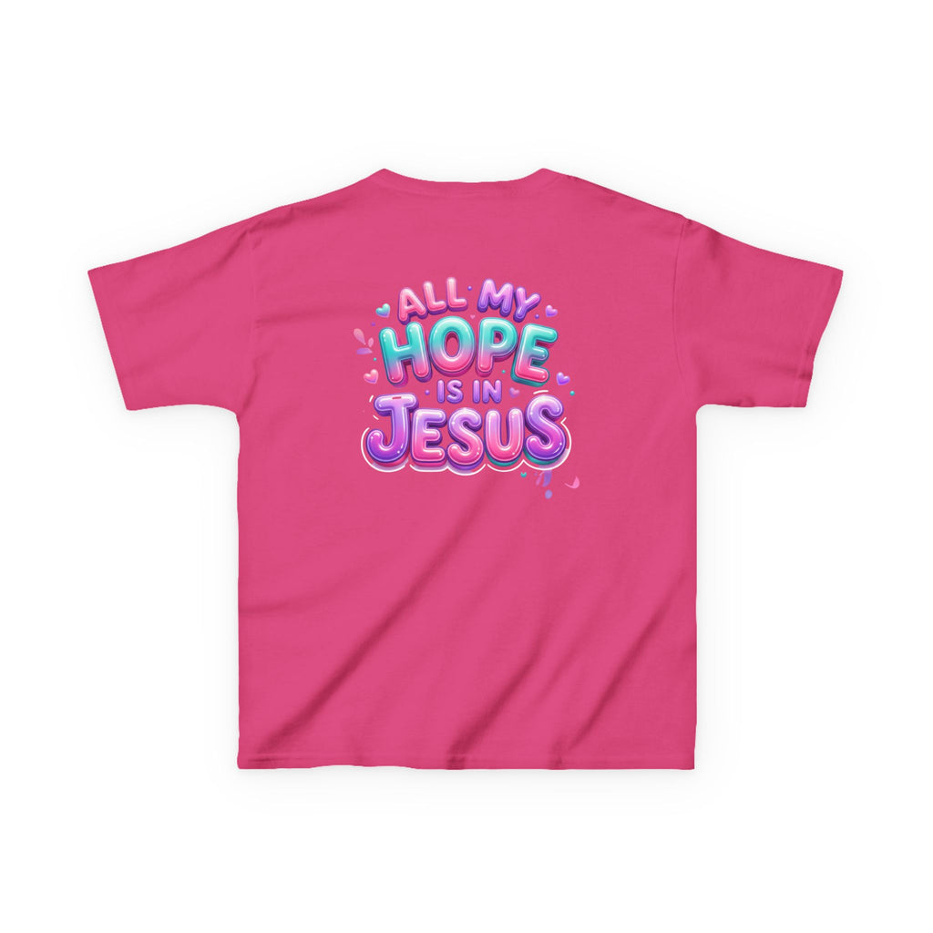 Kids Tee — “All My Hope Is In Jesus” Pastel Faith Graphic