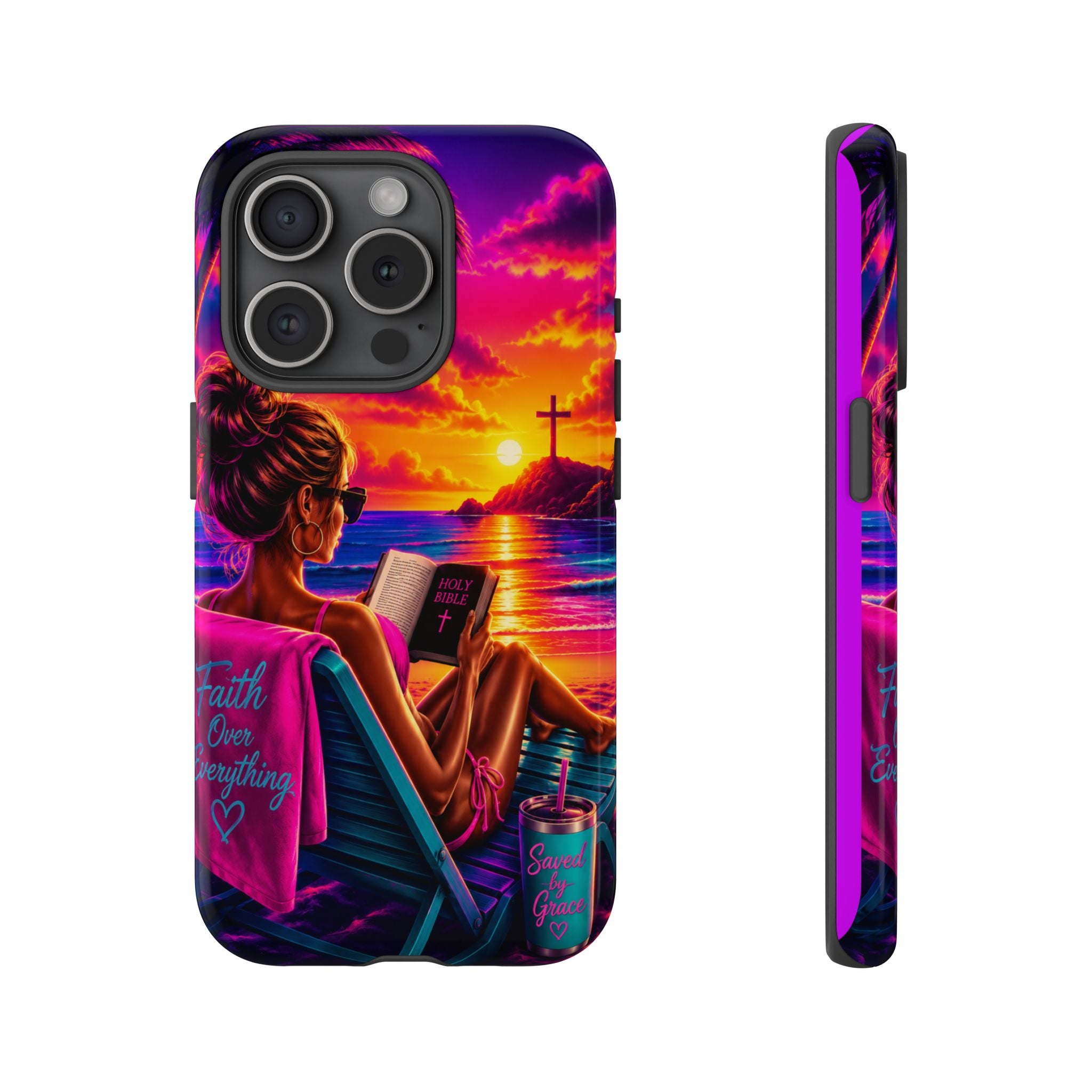 Phone Case —  Jesus and Beach (Faith Over Everything)