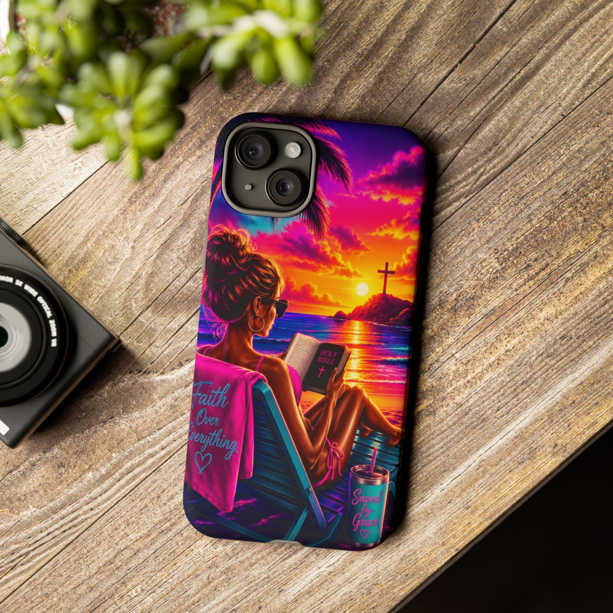 Phone Case —  Jesus and Beach (Faith Over Everything)